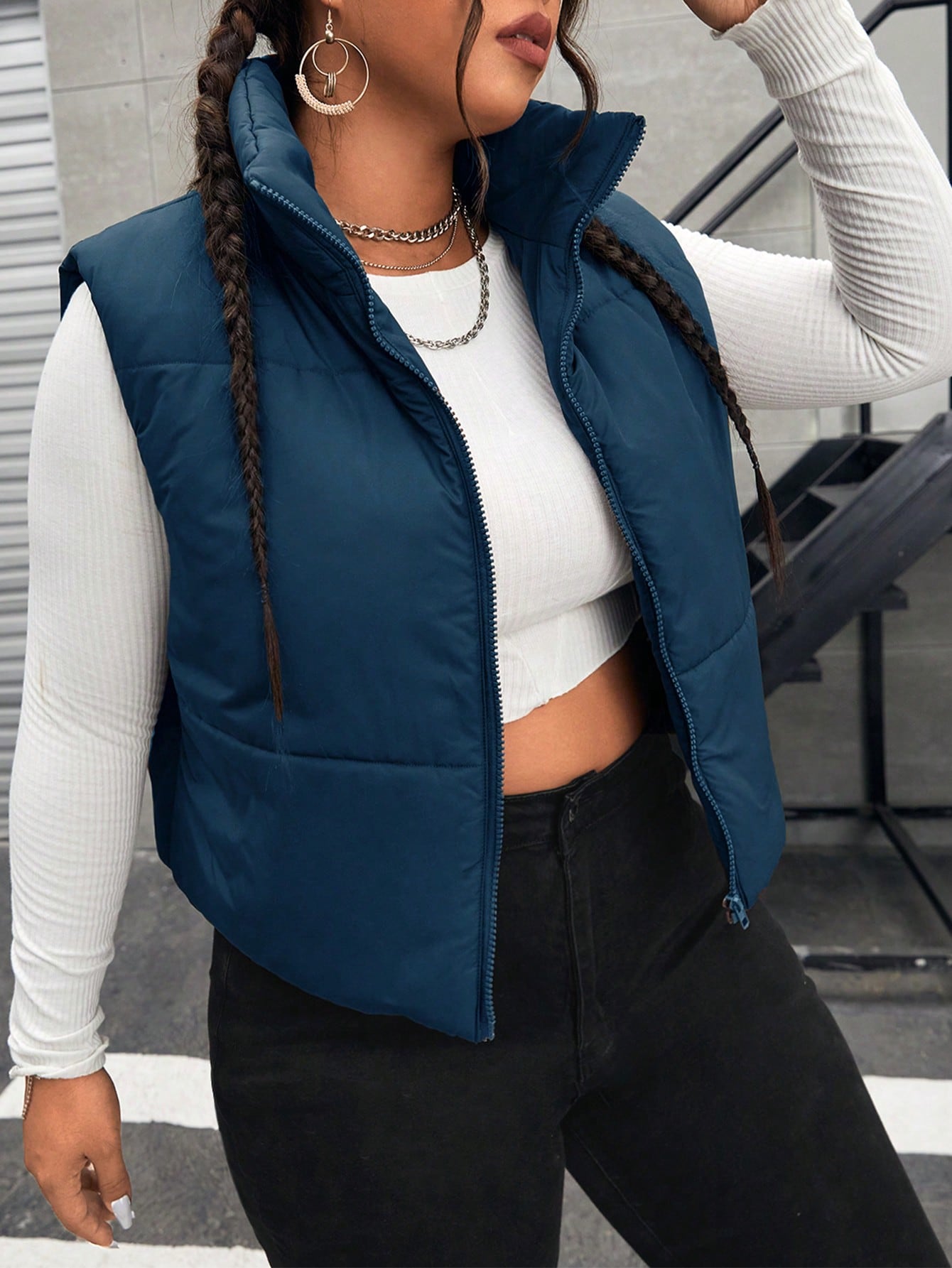 Plus Zip Up Puffer Vest Coat