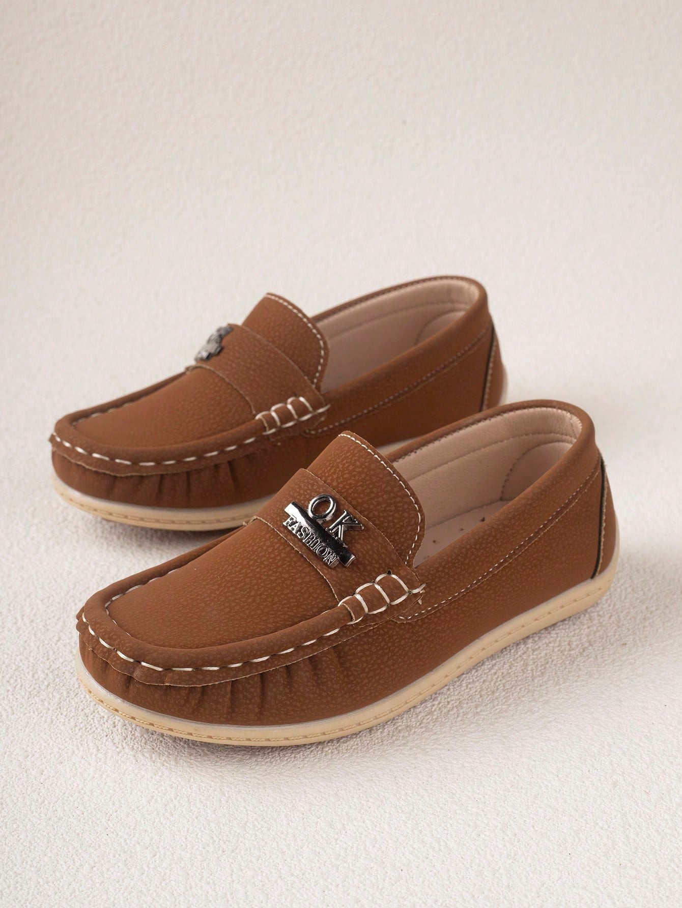 Comfortable And Breathable Brown Kids' Outdoor Loafers With Flat Soles