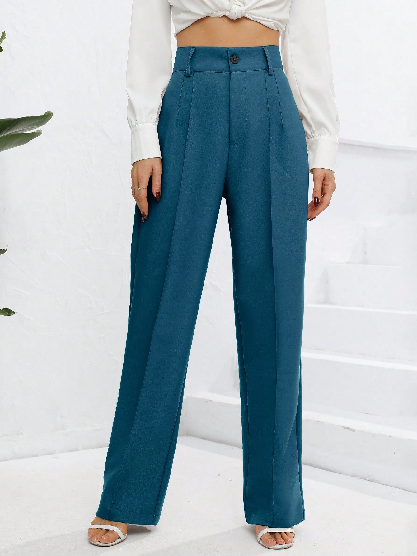 Women's Solid Color Pleated Long Pants