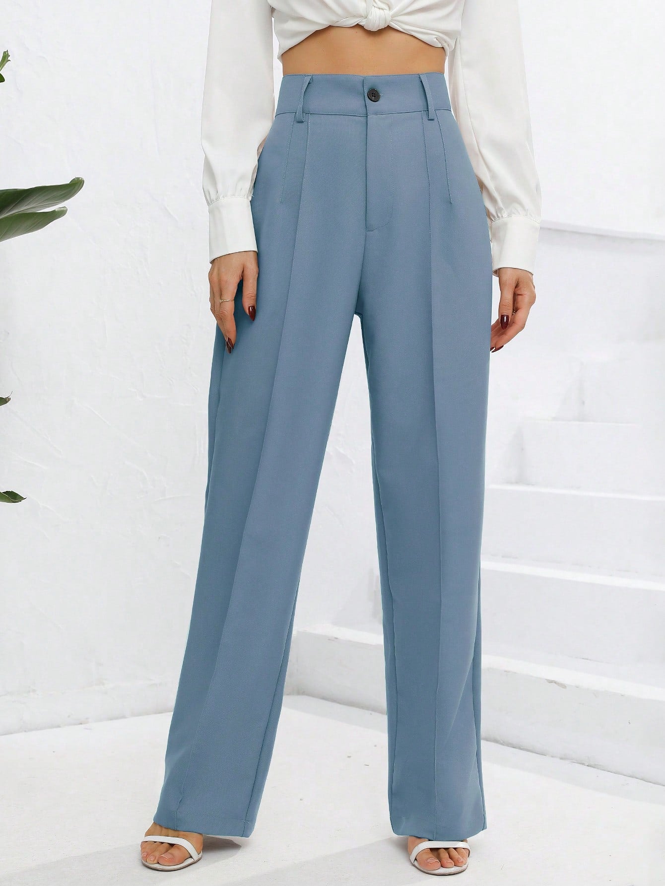 Women's Solid Color Pleated Long Pants