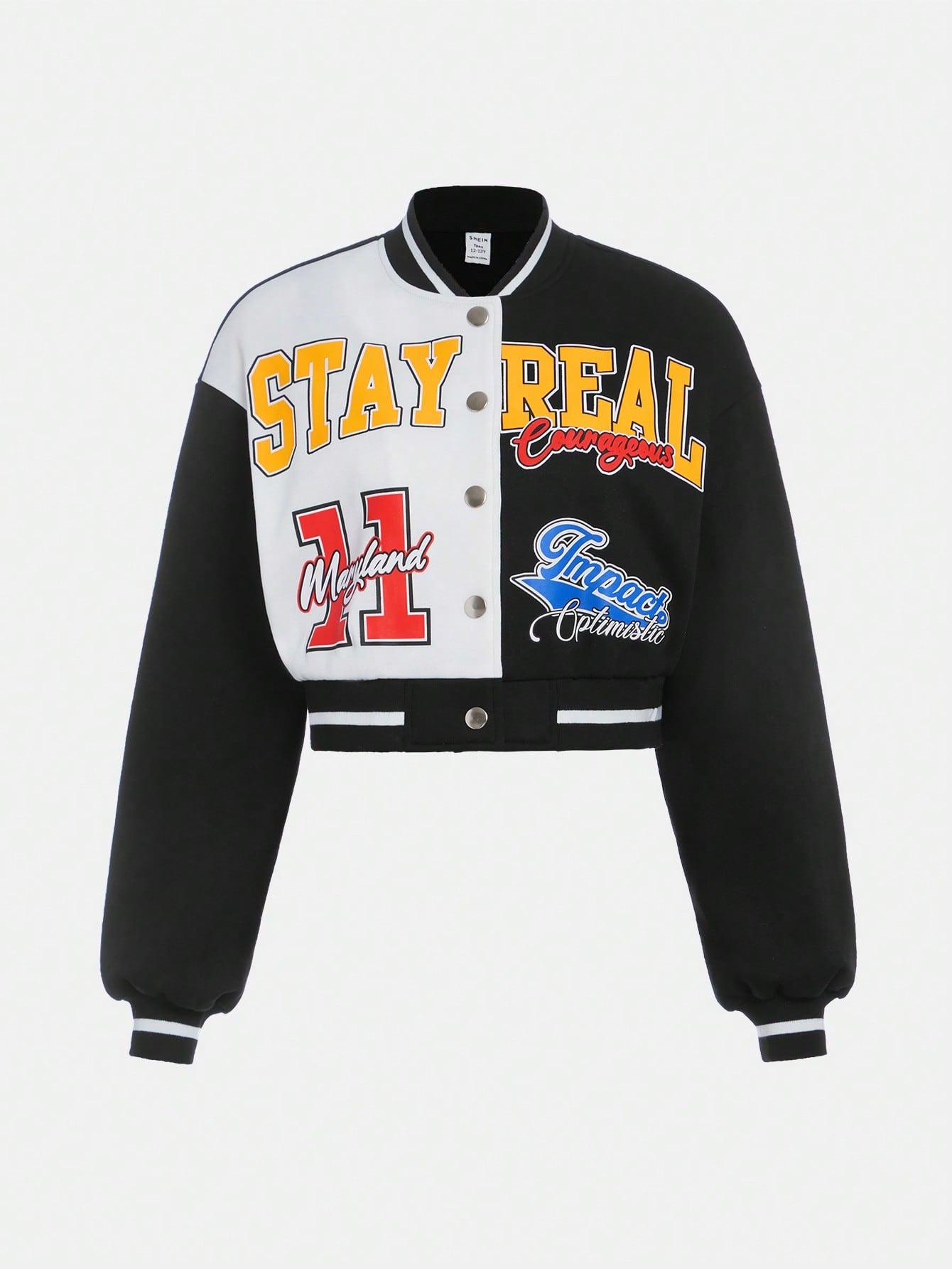 Teen Girl Letter Graphic Drop Shoulder Varsity Jacket