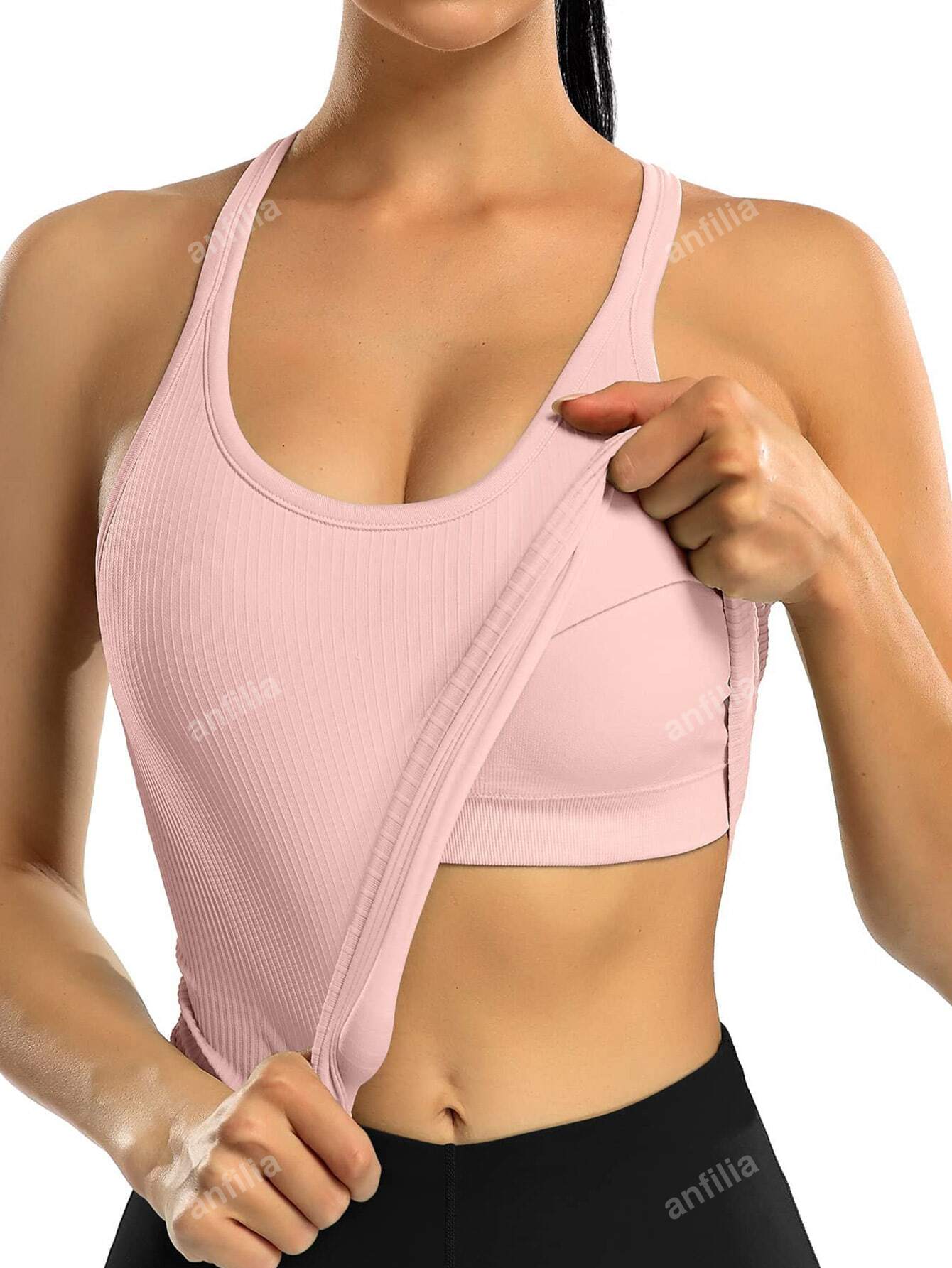 Women's Solid Color Round Neck Padded Sports Tank Top