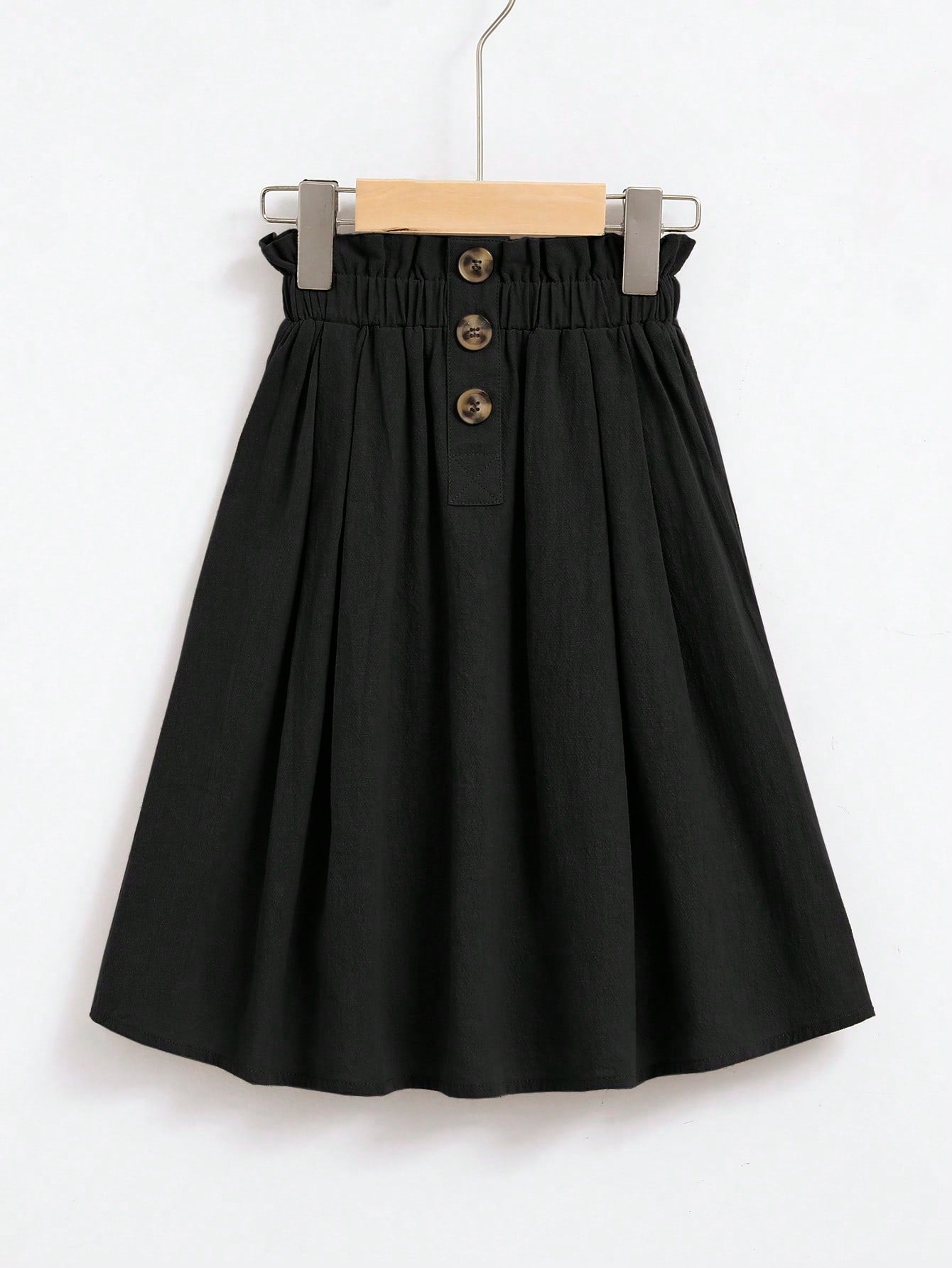 Young Girl Paperbag Waist Button Detail Flare Skirt