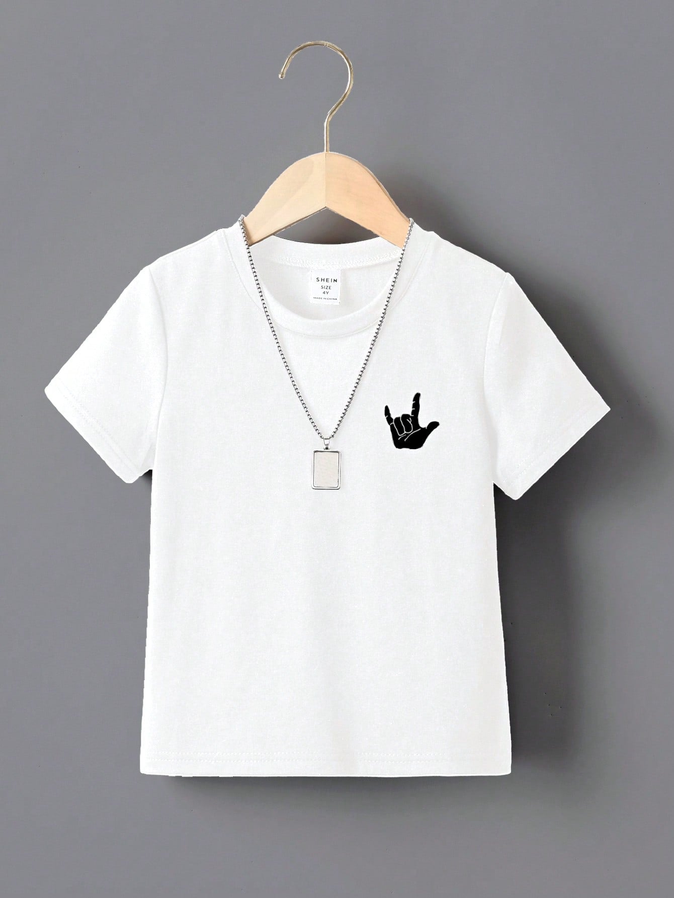 Young Boy Gesture Print Tee Without Necklace