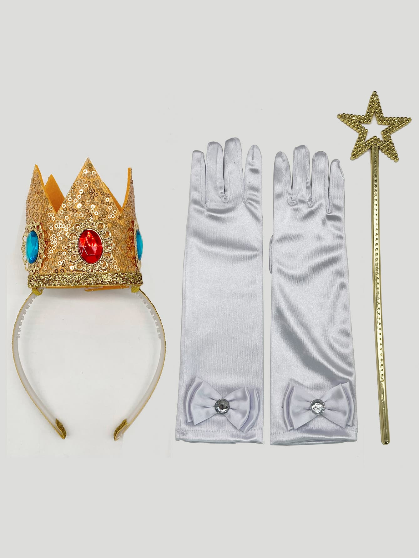 Girls' Peach Princess Party Accessory Set Including A Magic Wand, A Pair Of Gloves And A Crown Suitable For Princess Party Role Playing And Stage Performance