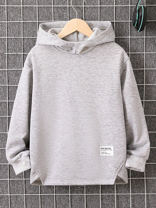 Tween Boys' Gray Irregular Hem Long Sleeve Hooded Casual Sweatshirt