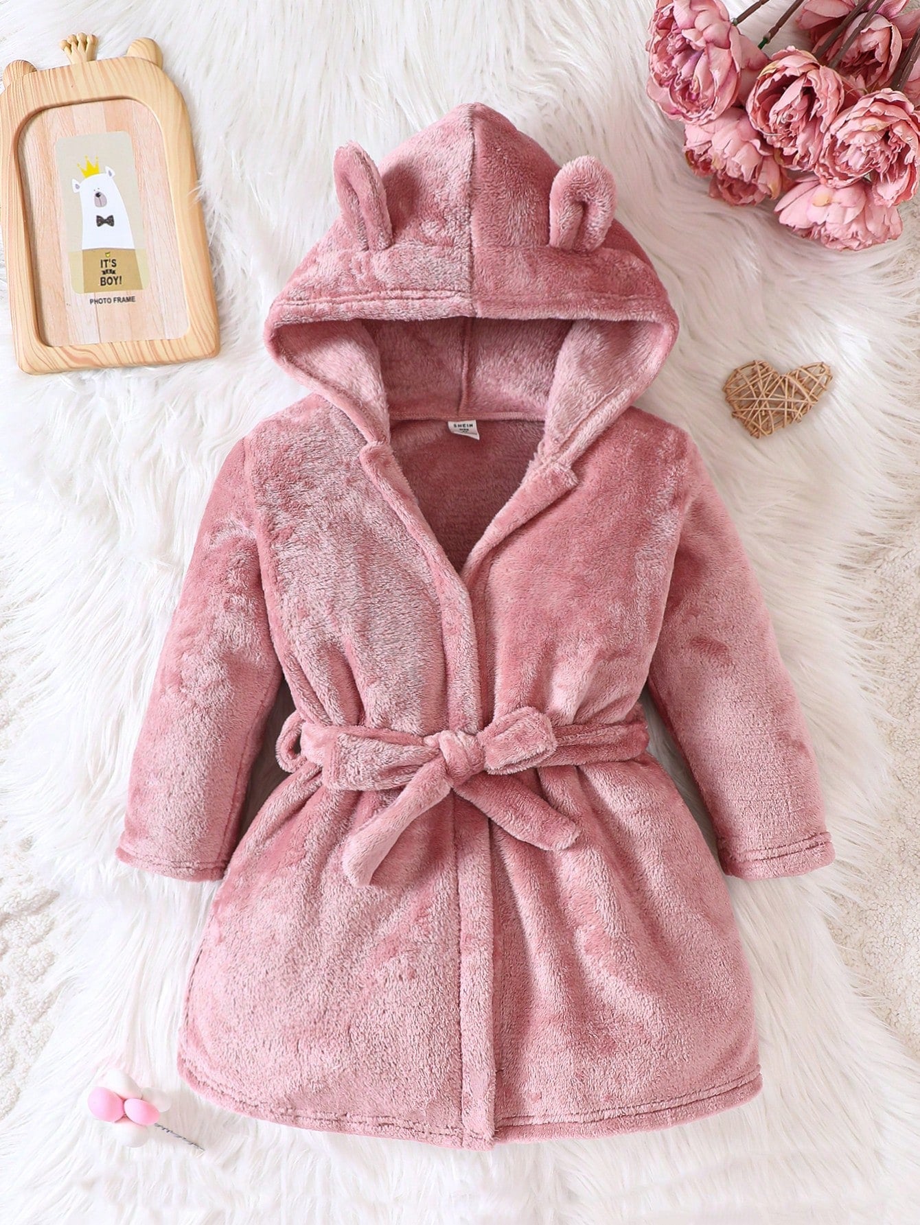 Young Girl Cute 3d Ears Pink Bathrobe For Autumn/Winter