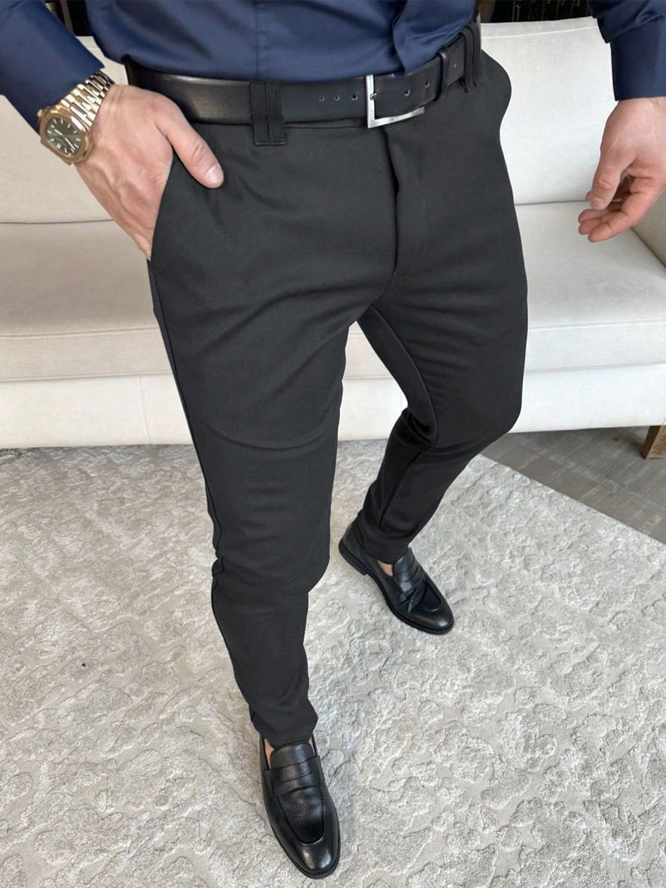 Men Slant Pocket Suit Pants Without Belt