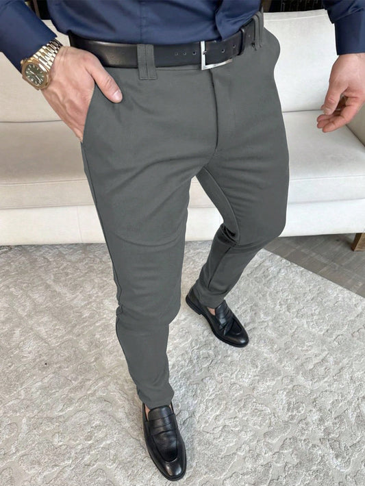 Men Slant Pocket Suit Pants Without Belt