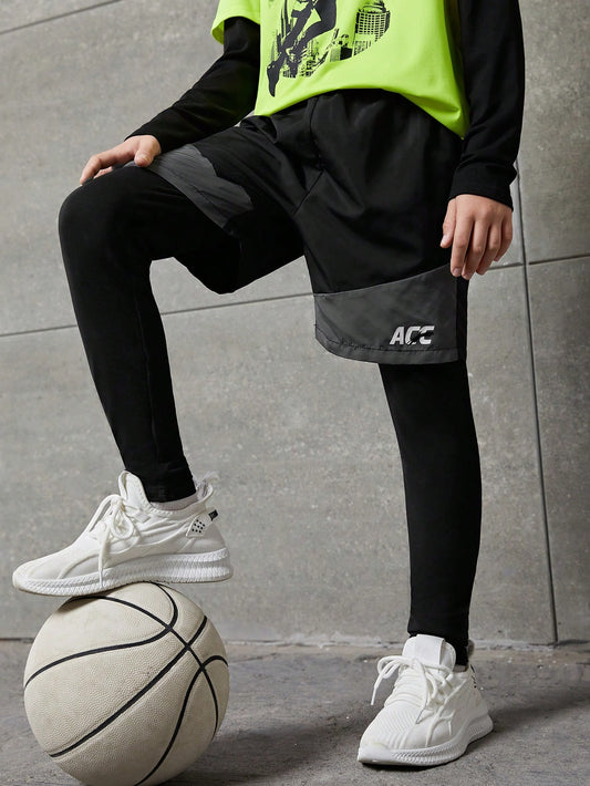 Tween Boy's Color Block And Patchwork Long Sports Pants Suit