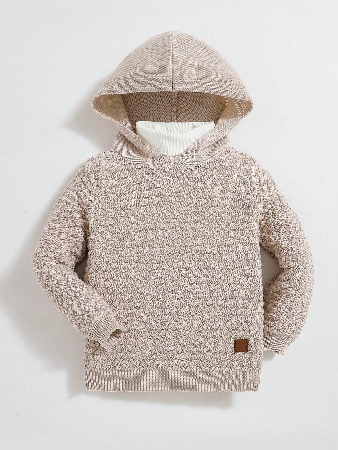 Young Boy Casual & Cute Loose Fit Plain Hoodie With Patchwork Detail, Perfect Matching With T-Shirt, For Autumn & Winter