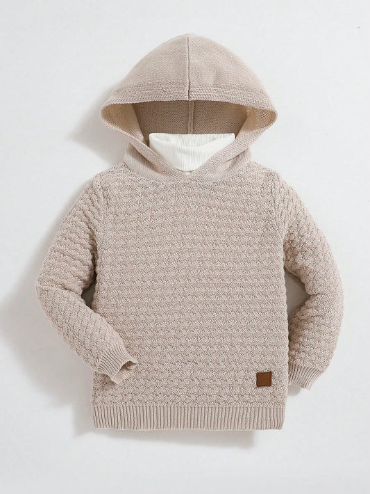 Young Boy Casual & Cute Loose Fit Plain Hoodie With Patchwork Detail, Perfect Matching With T-Shirt, For Autumn & Winter