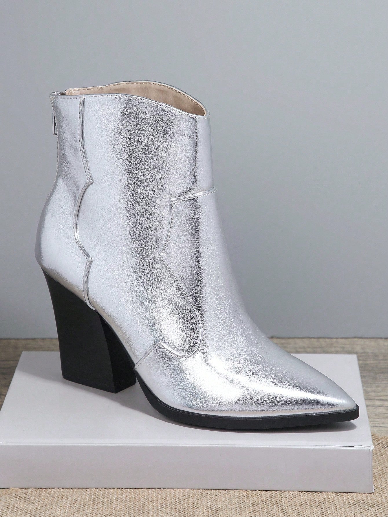 Metallic Point Toe Chunky Heeled Classic Boots