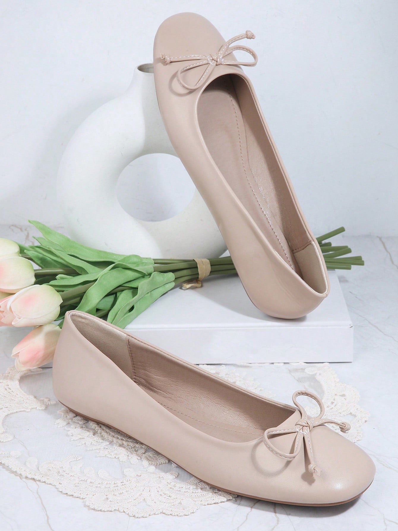 Metallic Bow Detail Ballet Flats