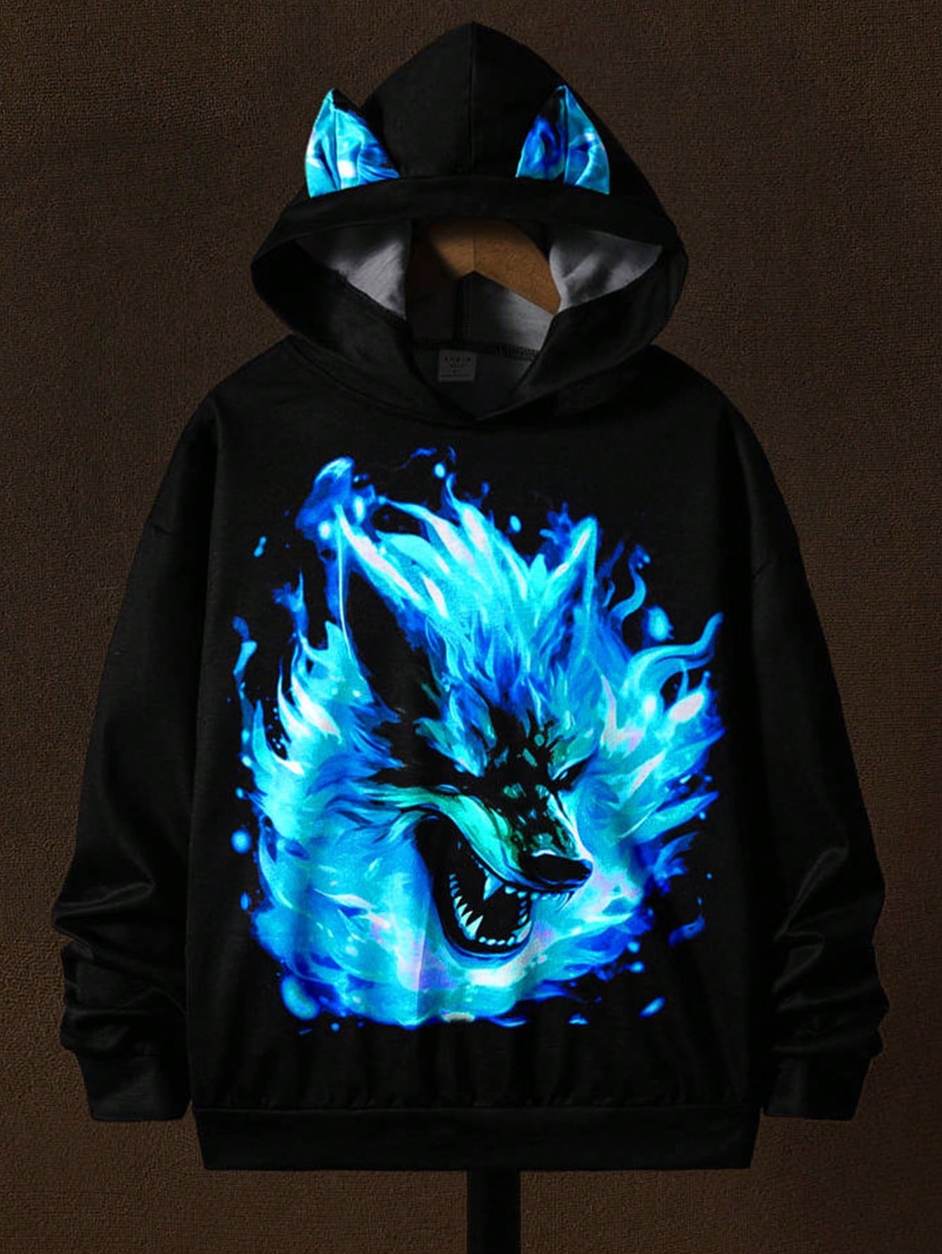 Tween Boy Reflective Animal Print 3D Ear Design Hoodie