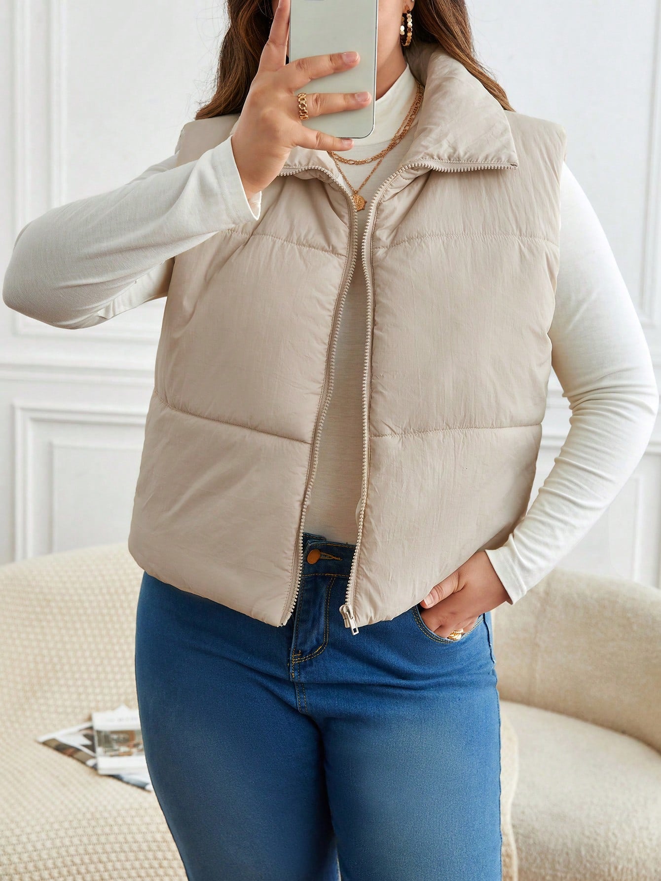 Frenchy Plus Zip Up Vest Puffer Coat