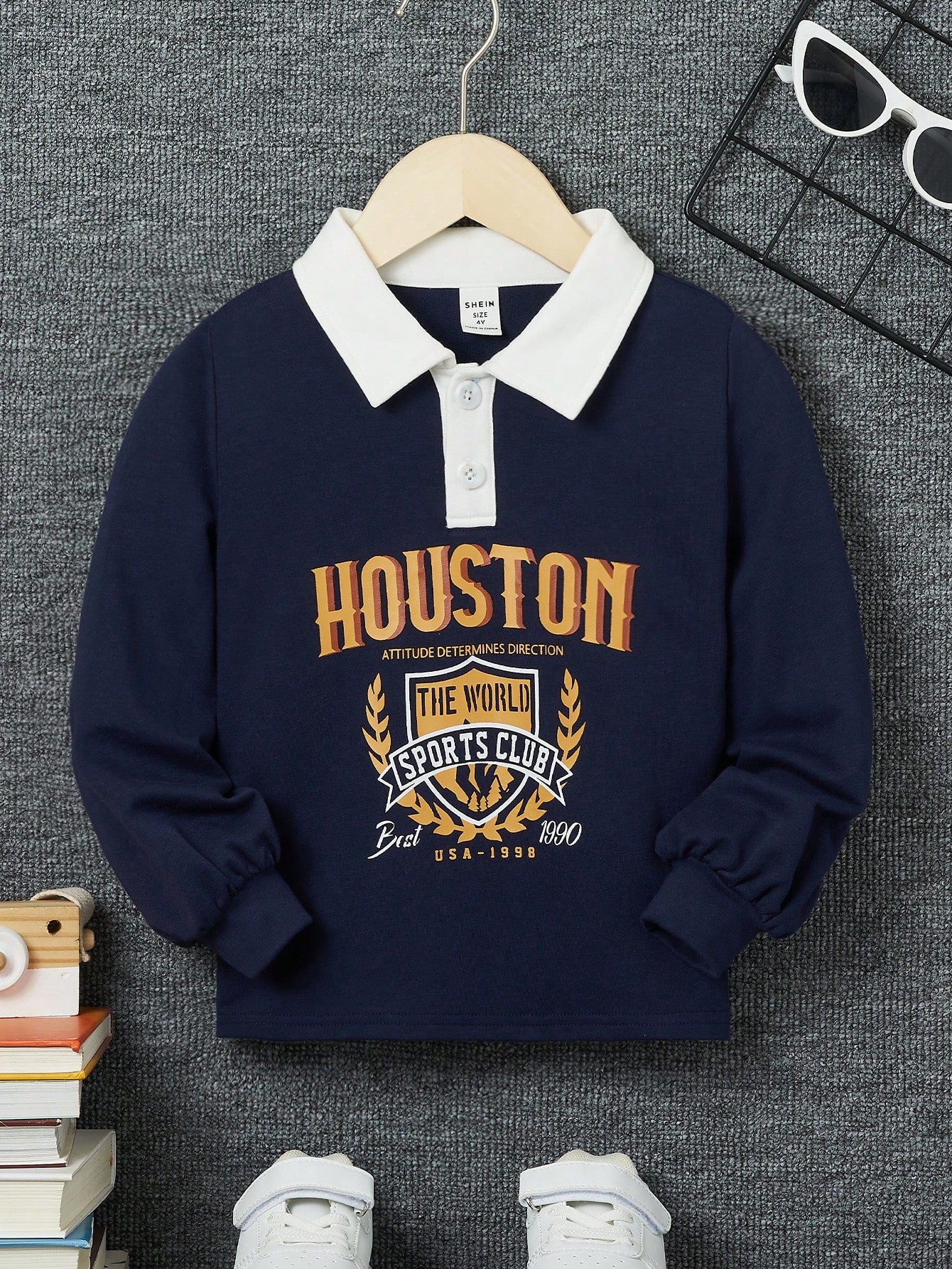 Young Boy Letter Graphic Contrast Collar Polo Shirt