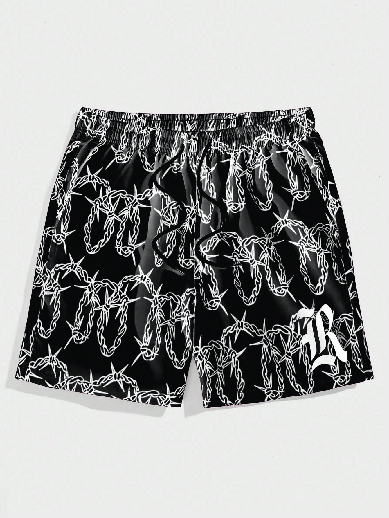 Street Life Men Letter Rope Graphic Drawstring Waist Shorts