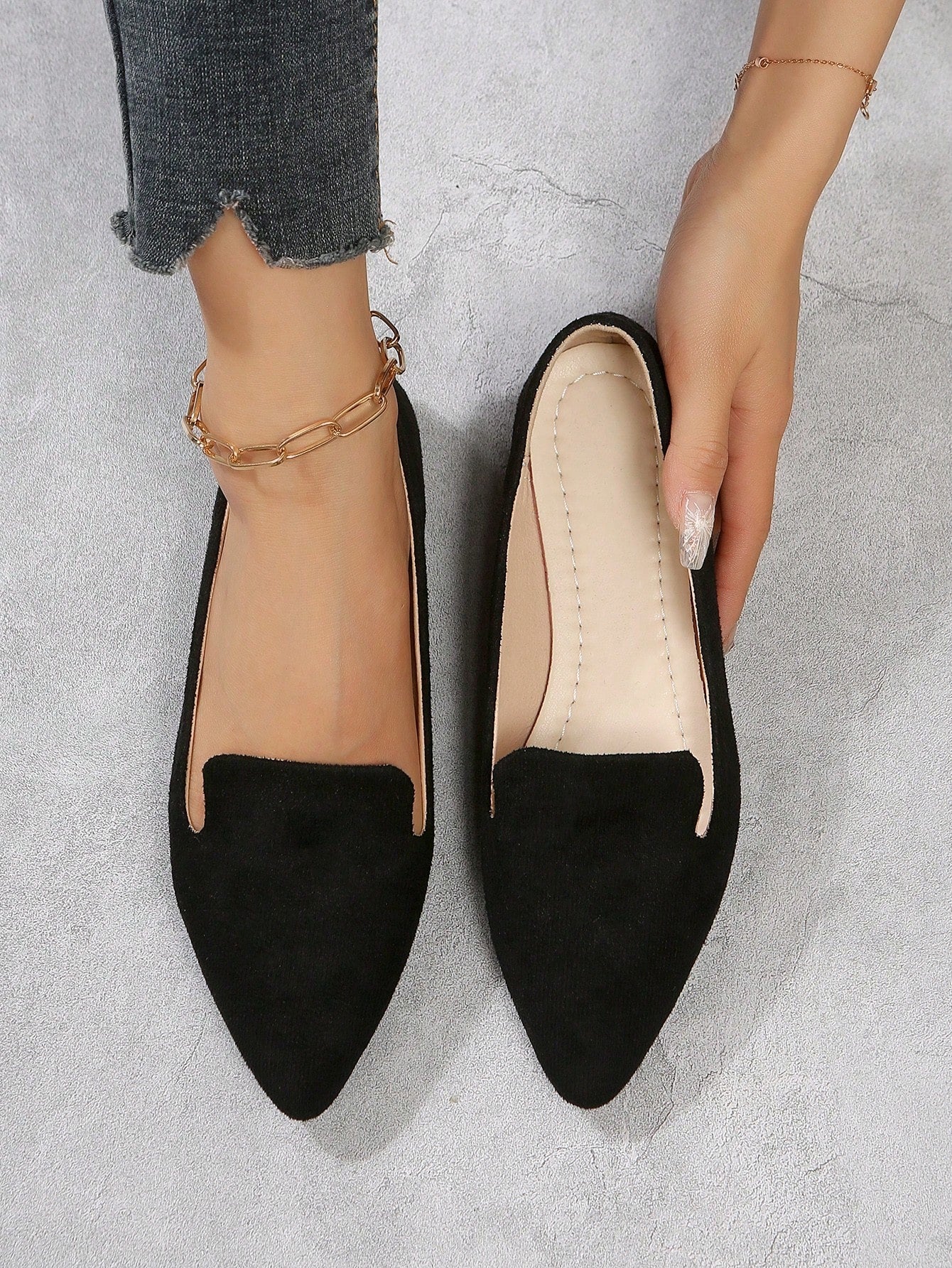 Women's Sweet Bowknot Autumn Shoes, Slip-on Black Flat Shoes With Pointed Toe, Fashionable