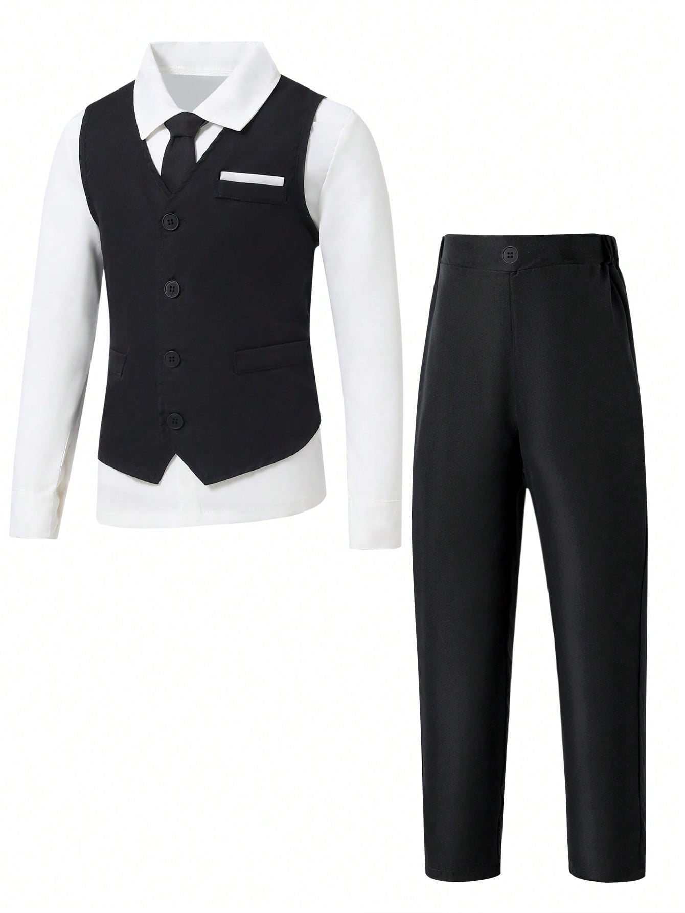 Gentleman Style 2pcs/Set Vest With Chest Pocket & Suit Pants For Tween Boys, Suitable For Formal Occasions Like Birthday Party, Evening Party, Performance, Wedding, Etc. Shirt And Accessories Are Not Included.