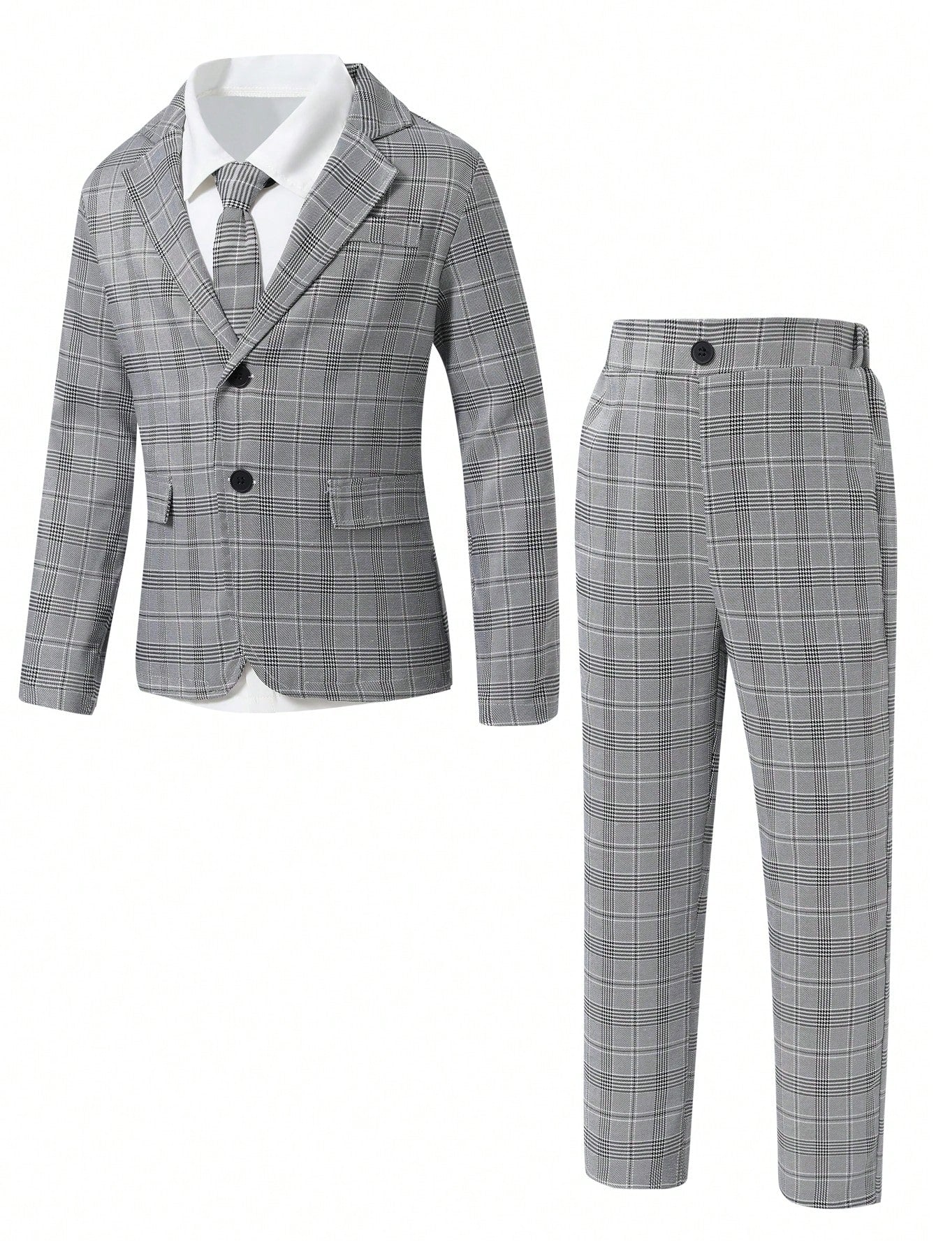 Tween Boy 2pcs/Set Checkered Long Sleeve Suit Jacket And Matching Pants, No Shirt Or Accessories Included, For Dress Up Events Such As Birthday Parties, Evening Parties, Performances, Weddings, Christenings, And First Year Birthdays