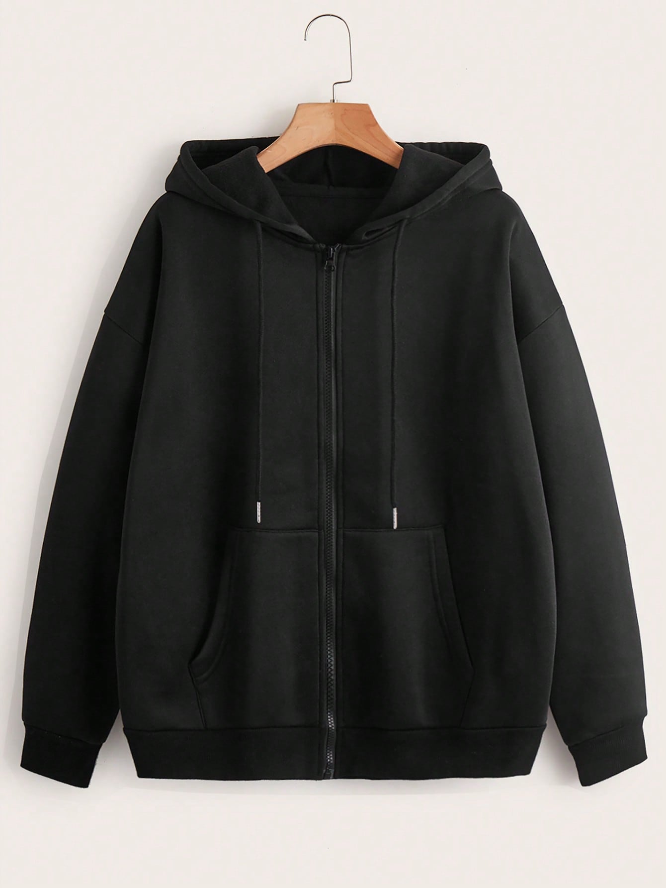 Plus Zip Up Drawstring Thermal Lined Hoodie