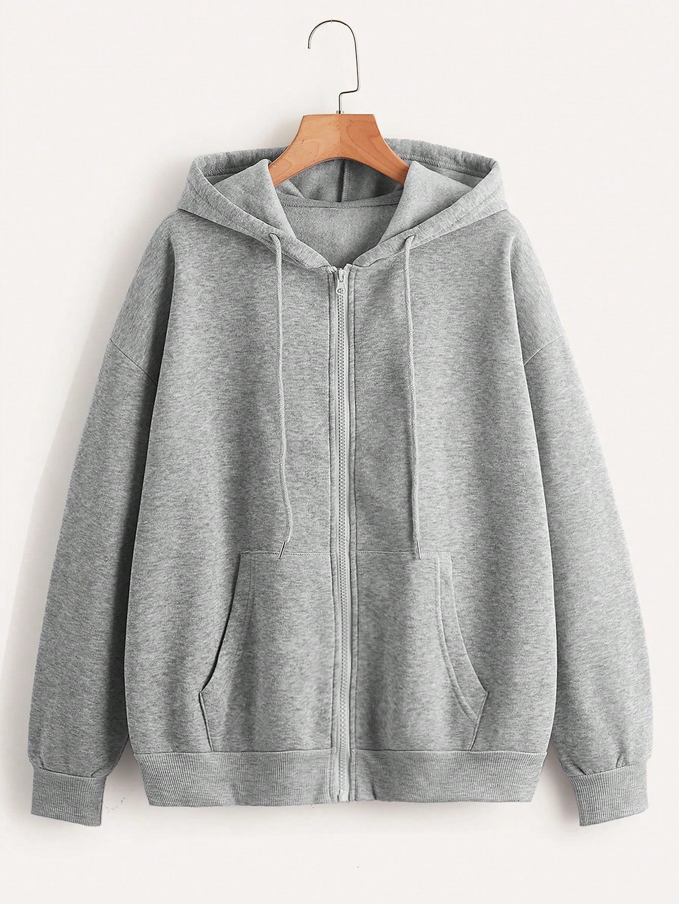 Plus Zip Up Drawstring Thermal Lined Hoodie