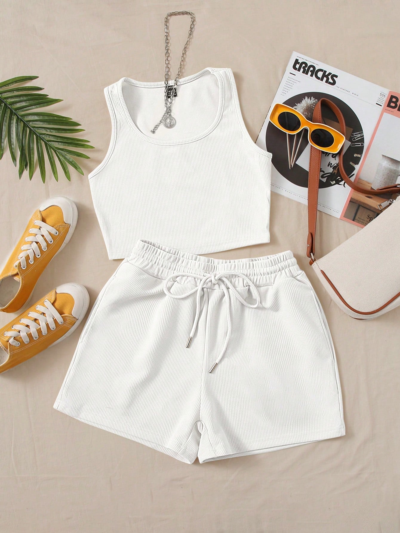 Scoop Neck Tank Top and Track Shorts