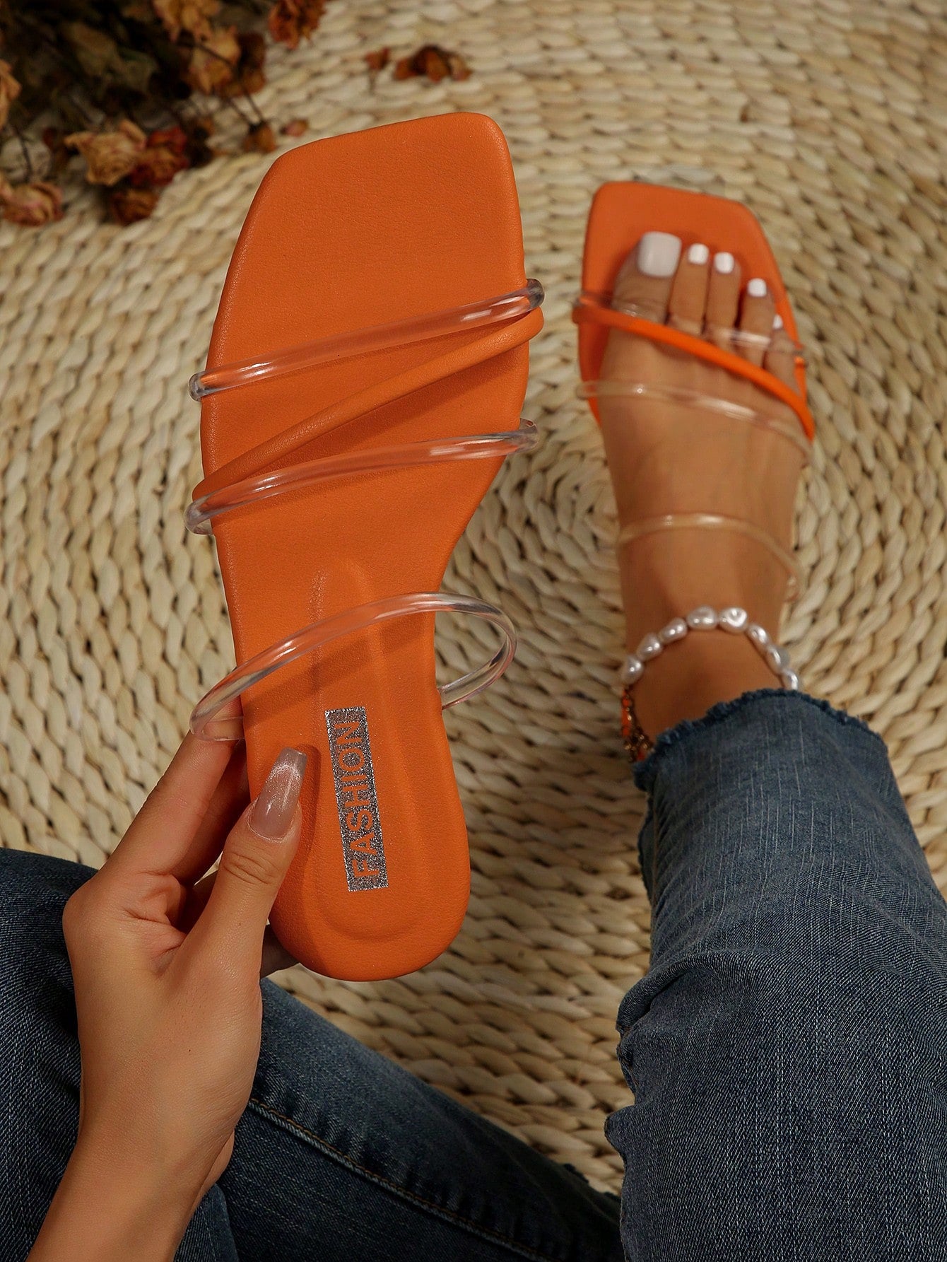 Striped Sandals, New Summer Fashion Square Toe Flat Sandals