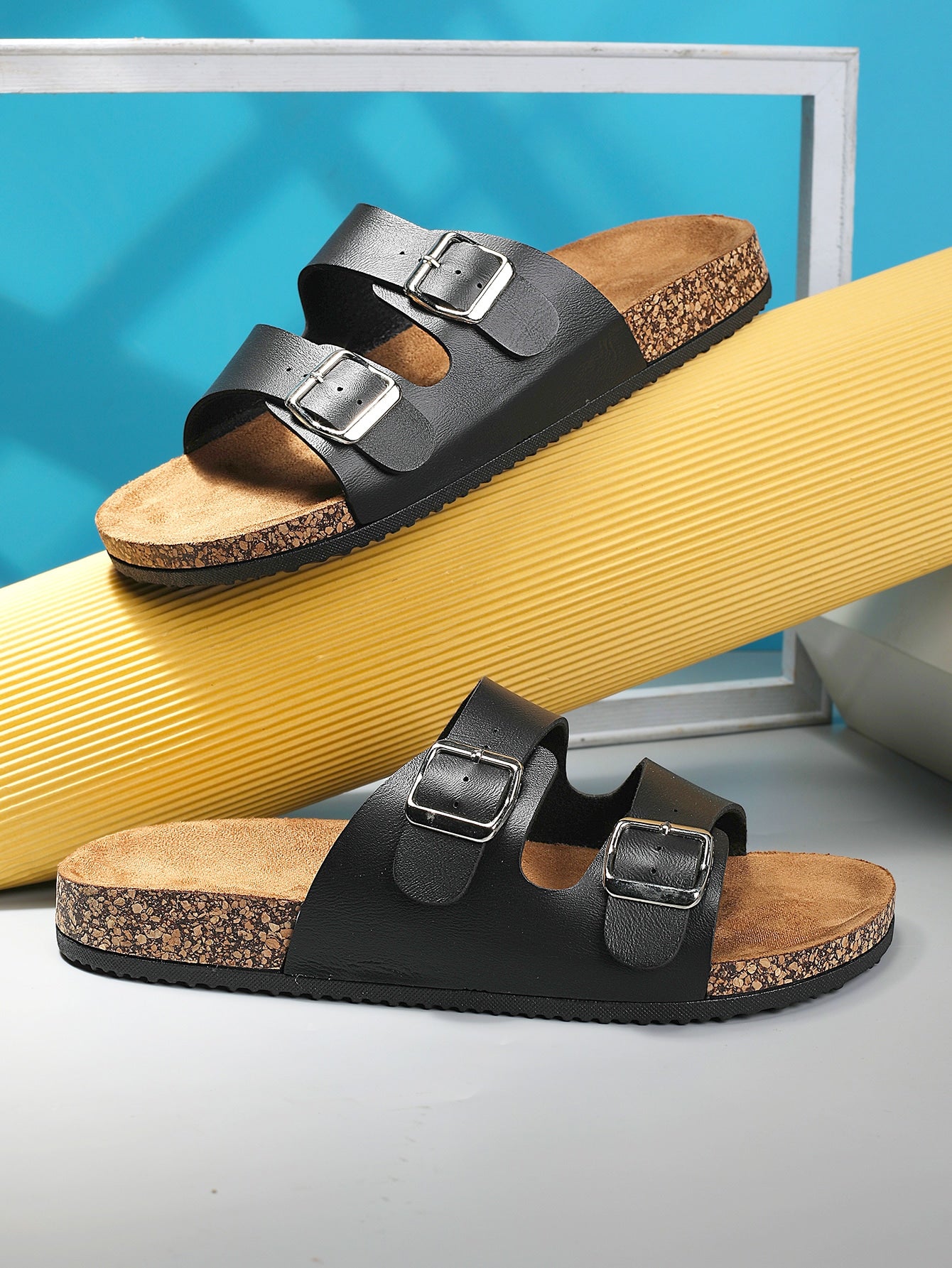 Trendy Buckle Flat Cork Slippers Unisex Summer Beach Slides Fashionable Versatile Outdoor Casual Sandals