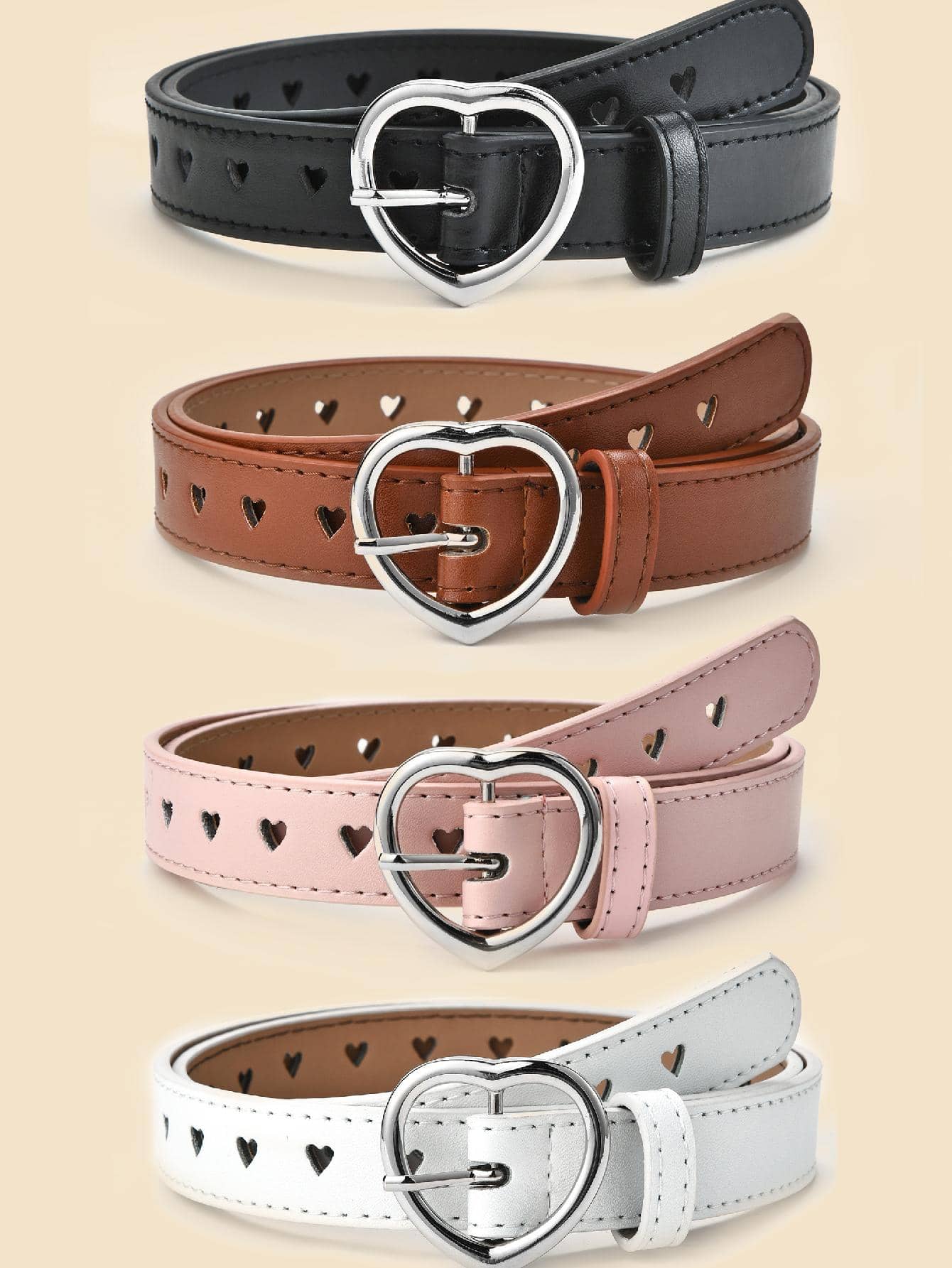 1pc Silver Heart Buckle Pu Leather Belt For Big Kids