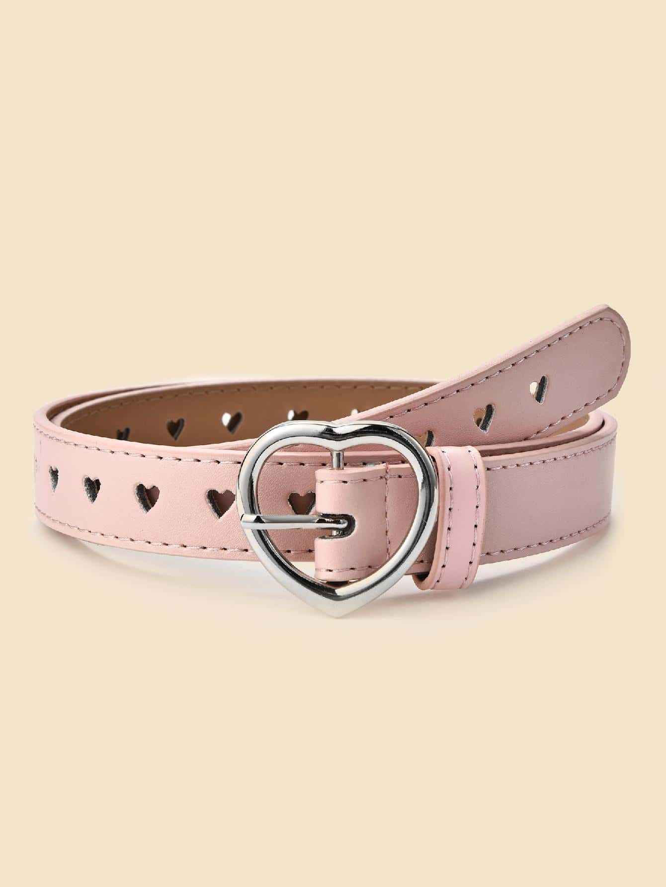 1pc Silver Heart Buckle Pu Leather Belt For Big Kids