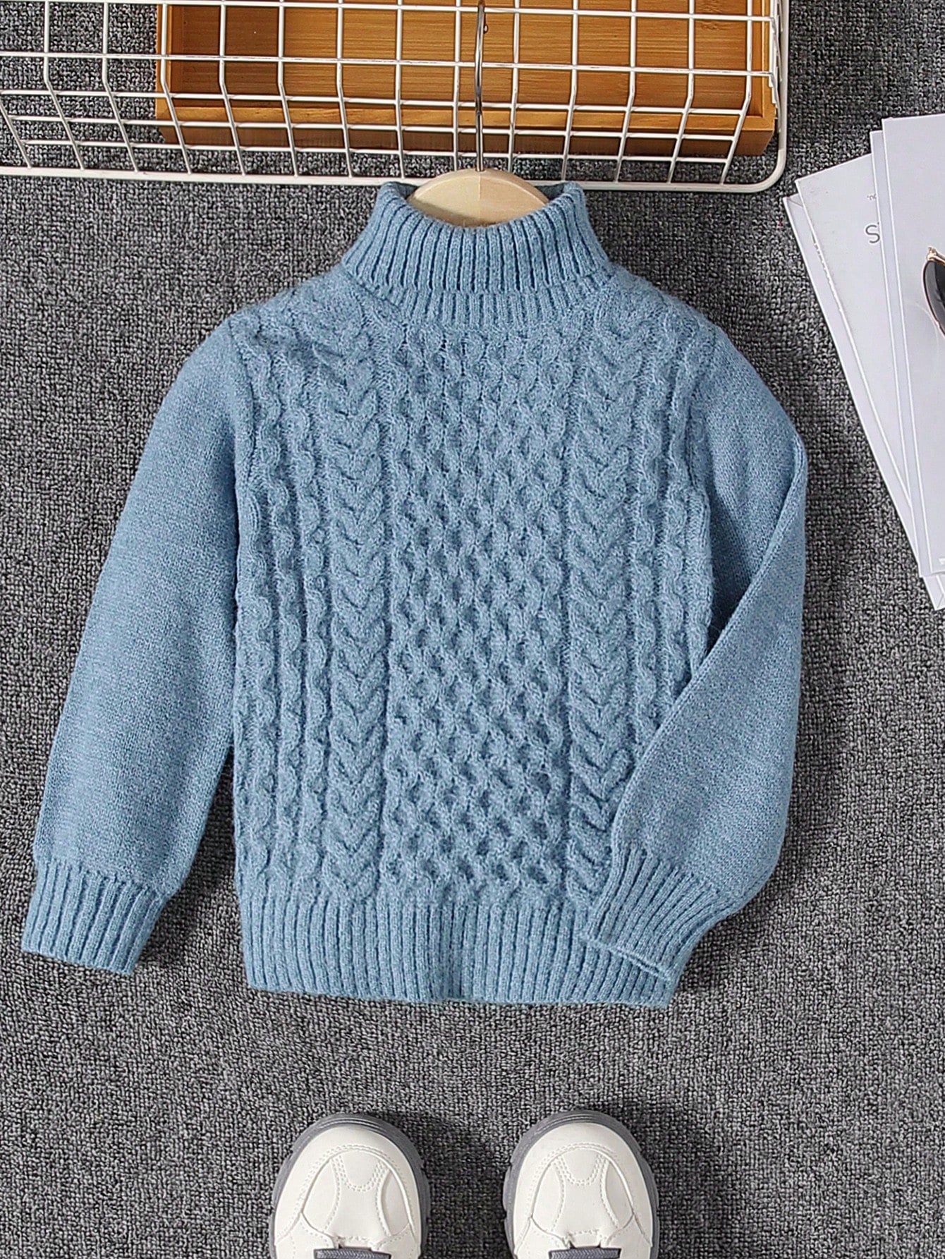 Young Boy Turtleneck Cable Knit Sweater