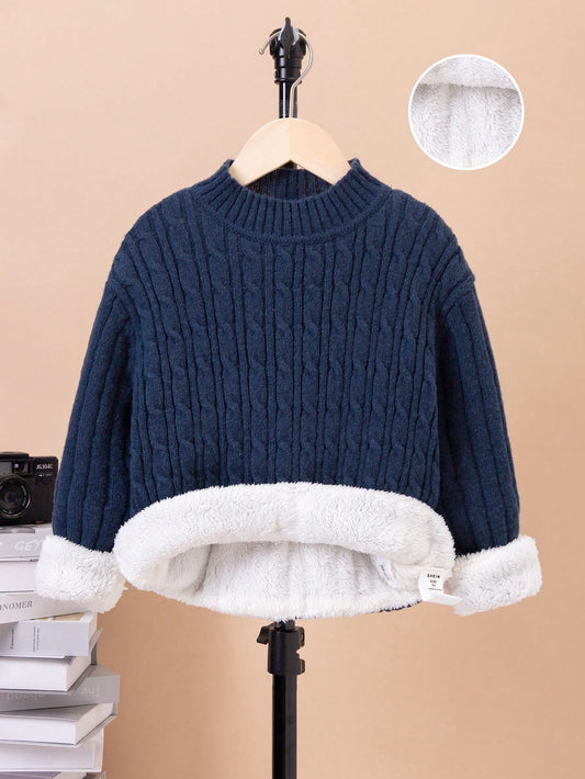 Tween Boy Cable Knit Thermal Lined Sweater