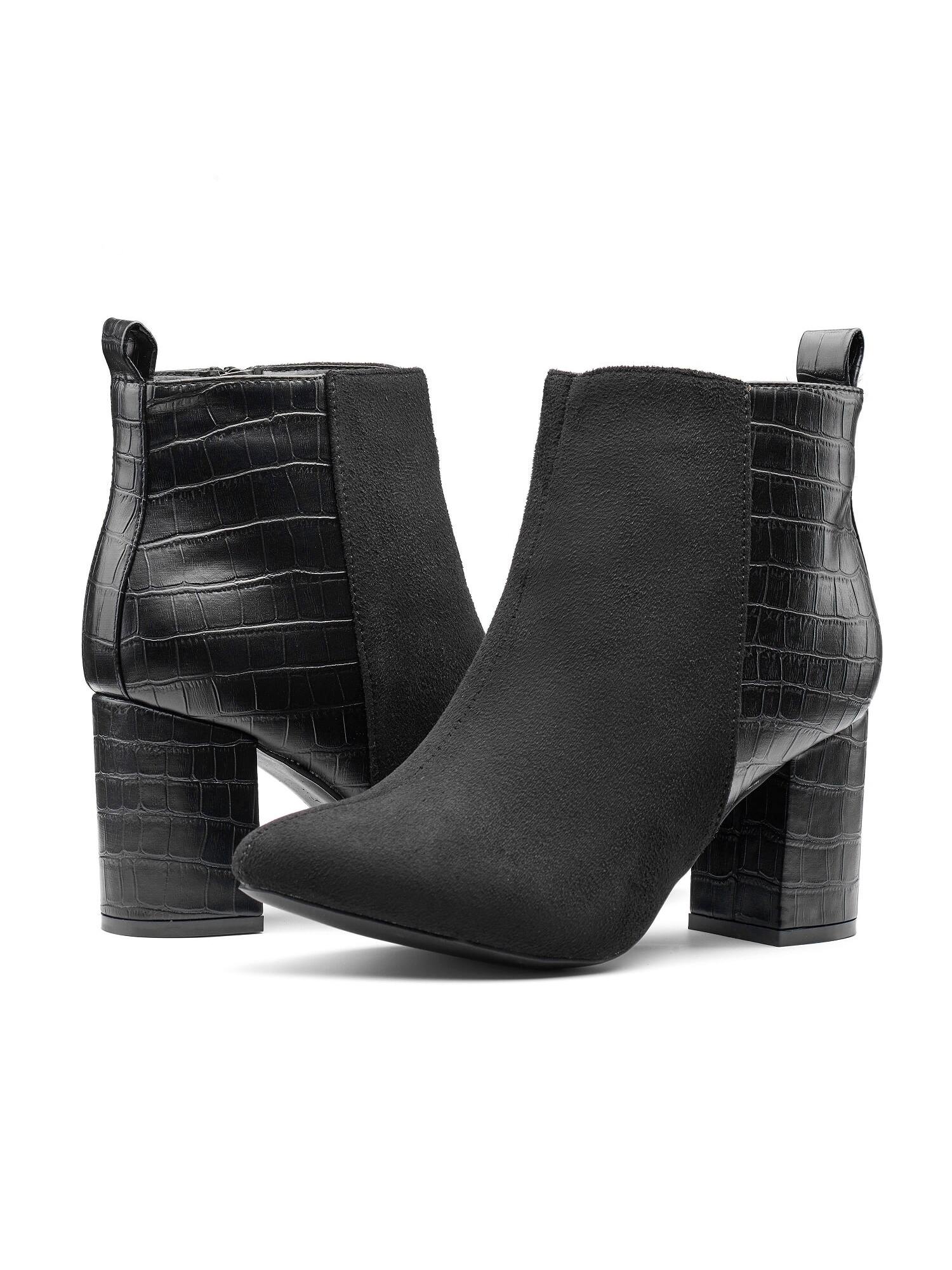 Women Ankle Boots Chunky High Heel Booties Pointed Toe Booties Side Zipper Short Boots