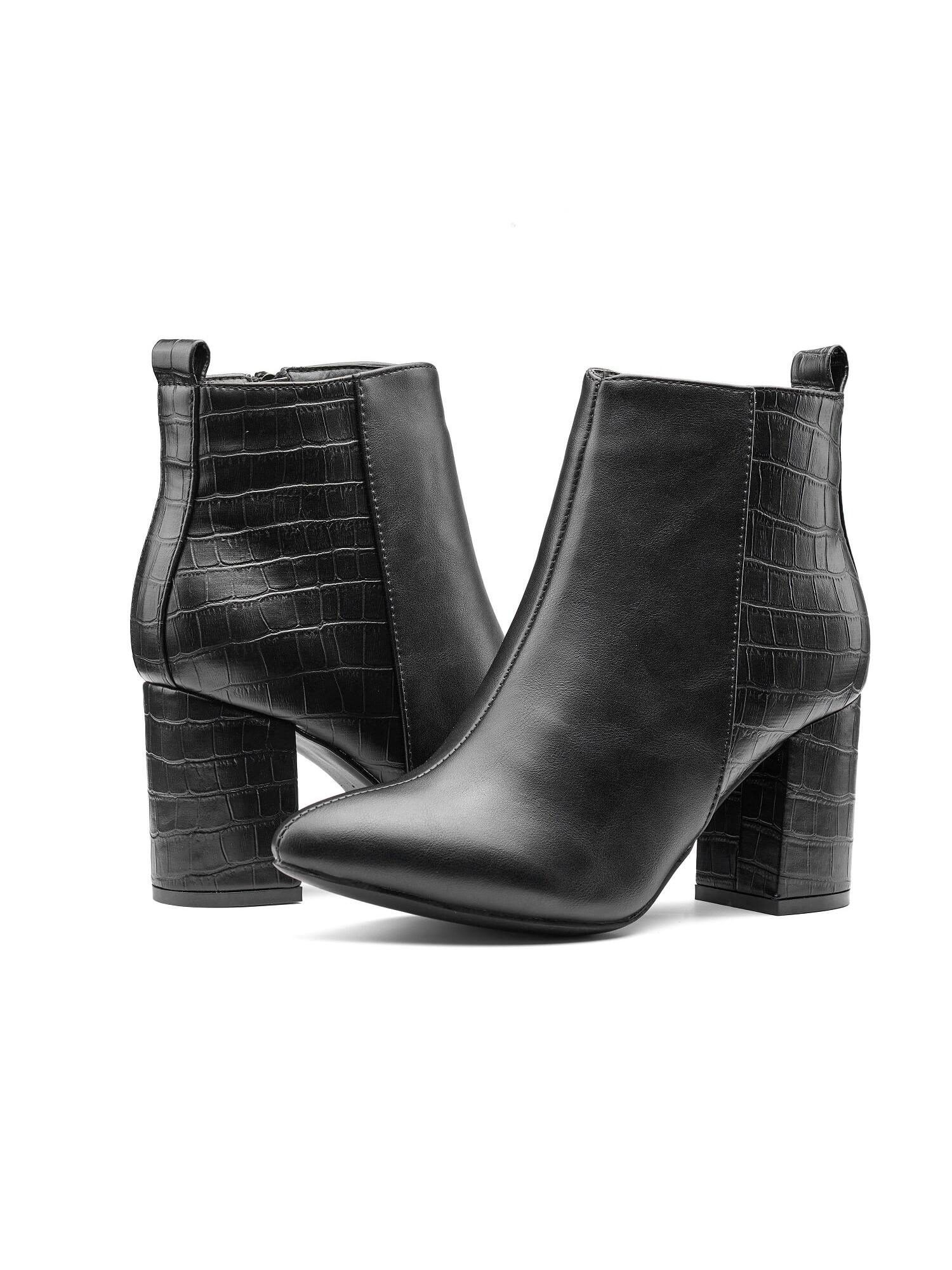 Women Ankle Boots Chunky High Heel Booties Pointed Toe Booties Side Zipper Short Boots