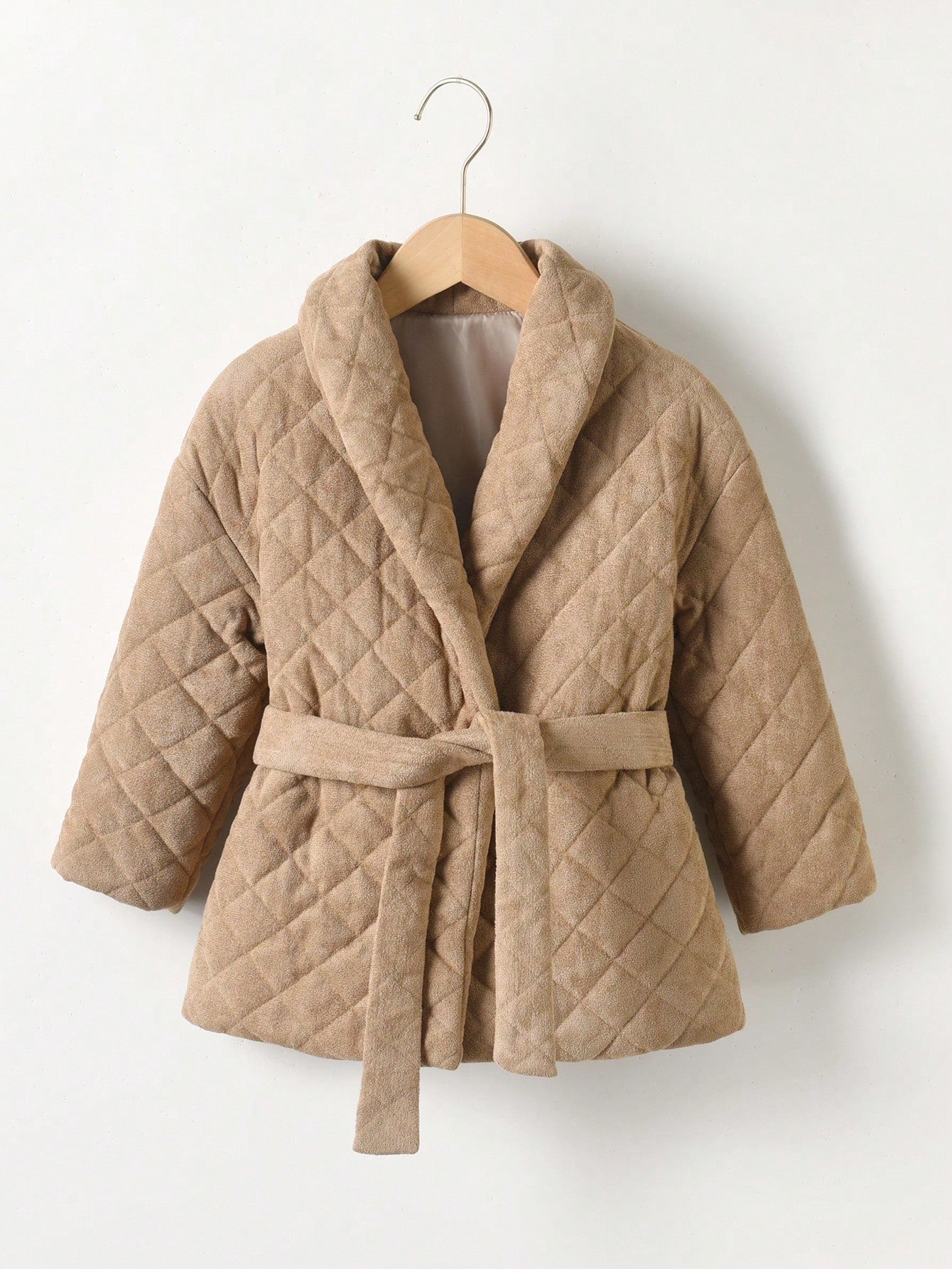 Young Girl Solid Belted Quilted Coat