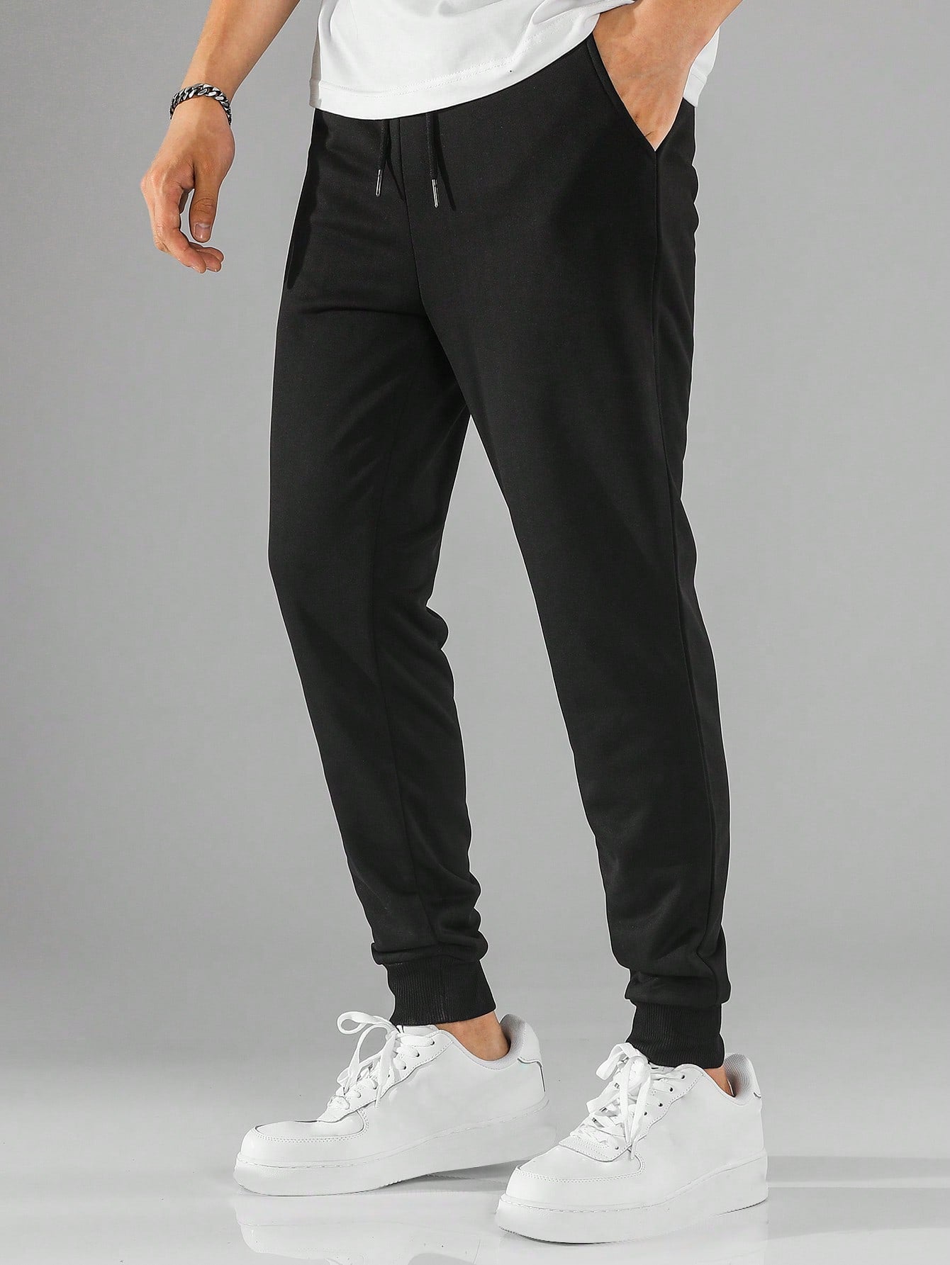 Men Drawstring Waist Slant Pocket Sweatpants