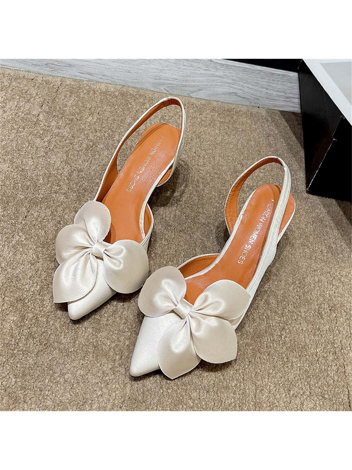 Women's Fashion Pointed Toe Stiletto High Heels, Shallow Mouth Shoes With Satin Side Hollow Bow Decoration