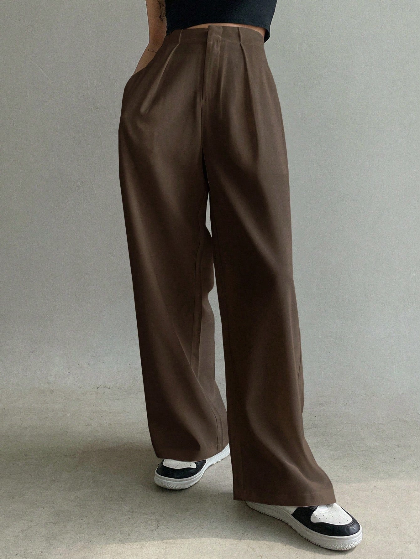 Women's Solid Color Pleated High Waist Loose Casual Suit Pants