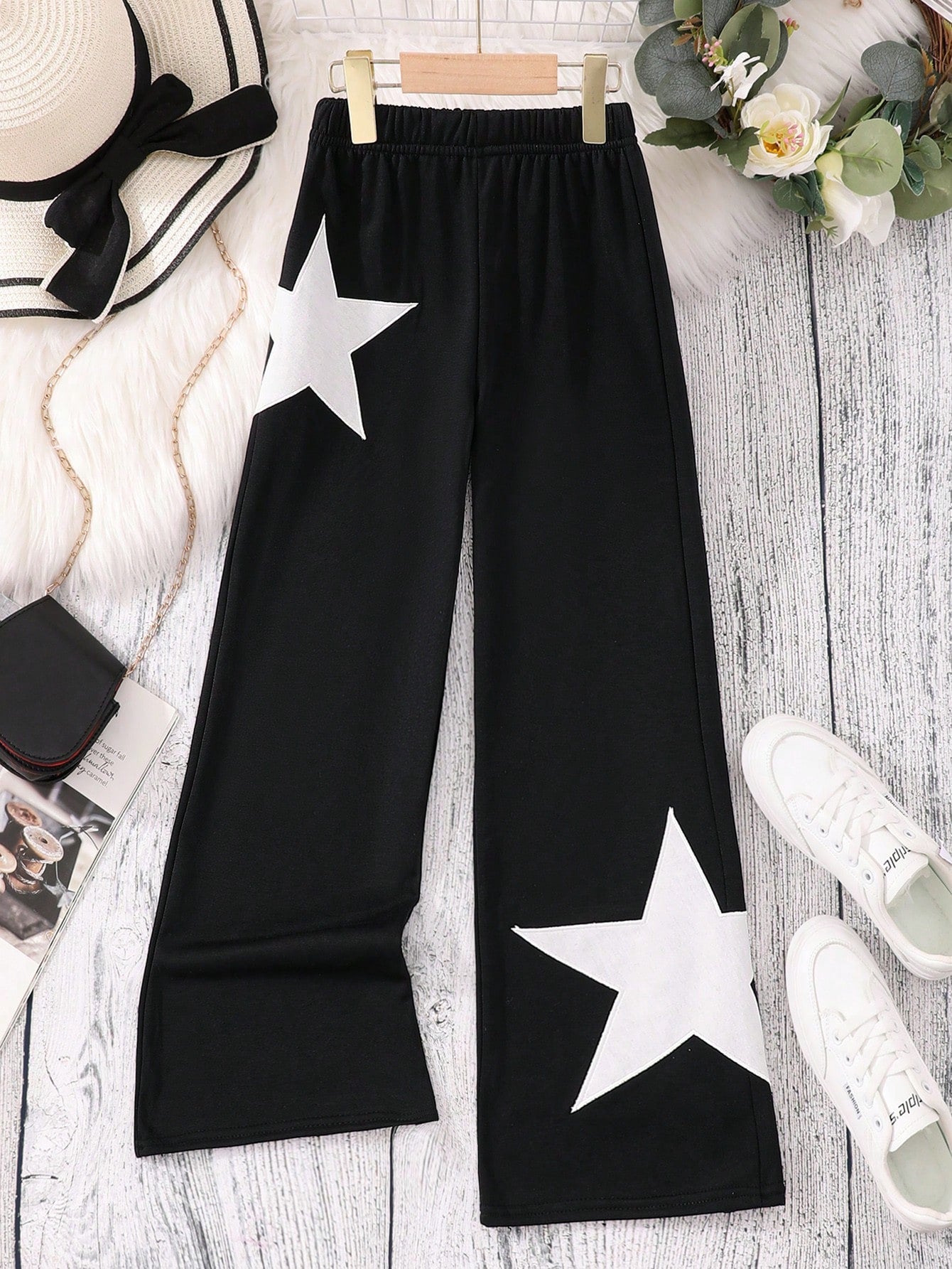 Tween Girl Star Print Wide Leg Sweatpants