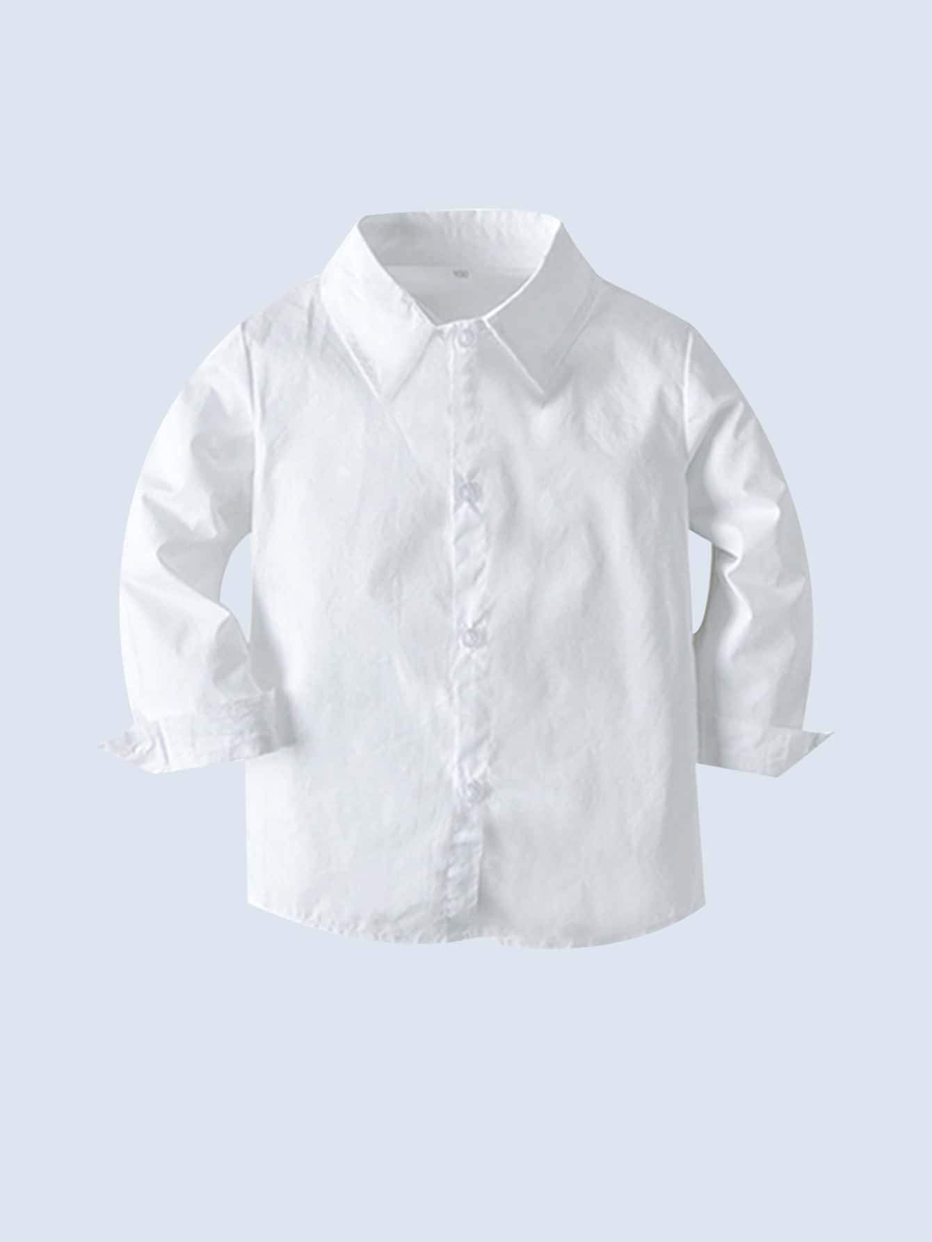 Young Boys' White Long Sleeve Button-up Shirt, With Turn-down Collar, Gentry College Style, Versatile For Daily Wear, School And Festival Occasions