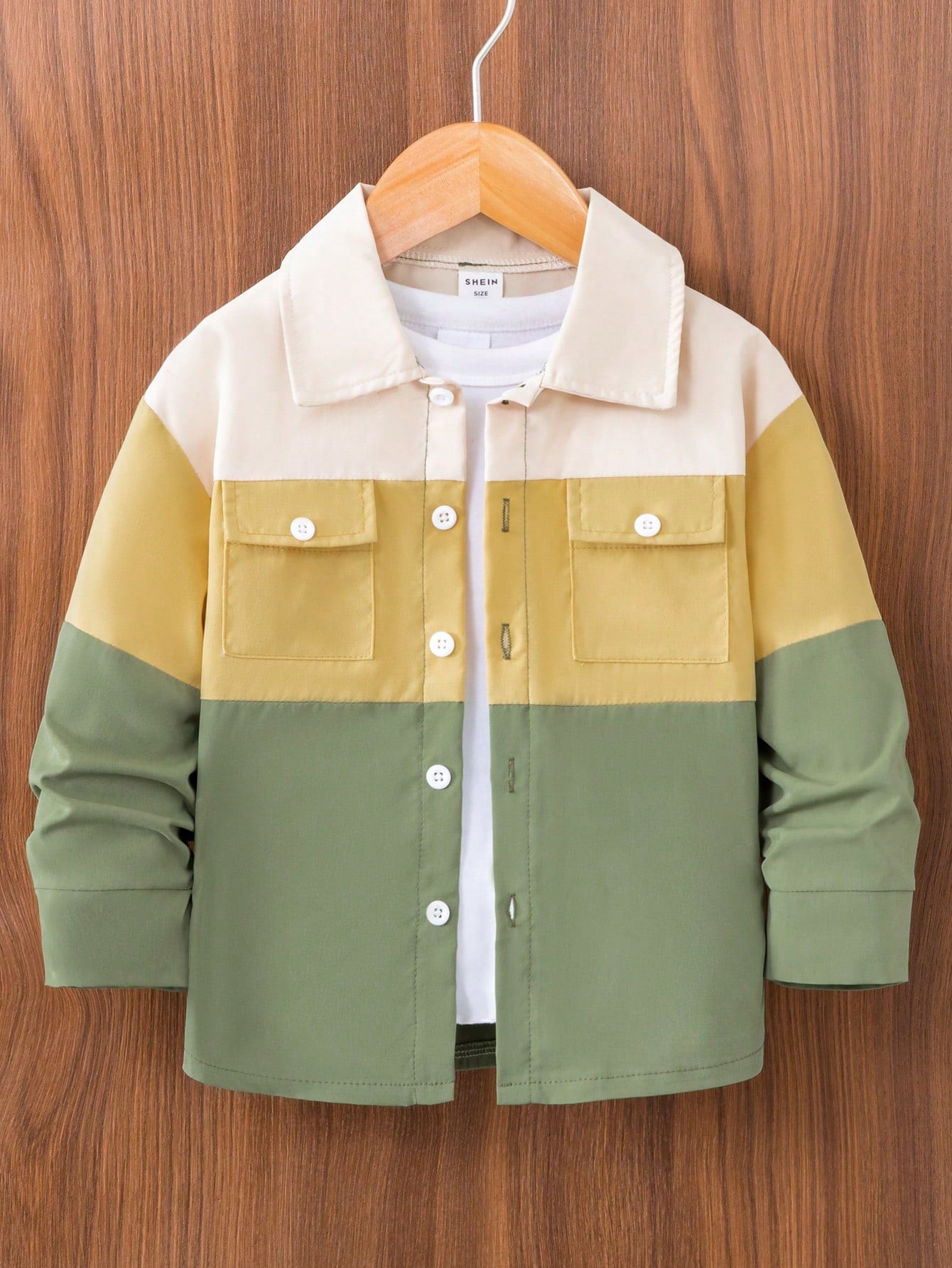 Young Boy Colorblock Flap Pocket Shirt Without Tee