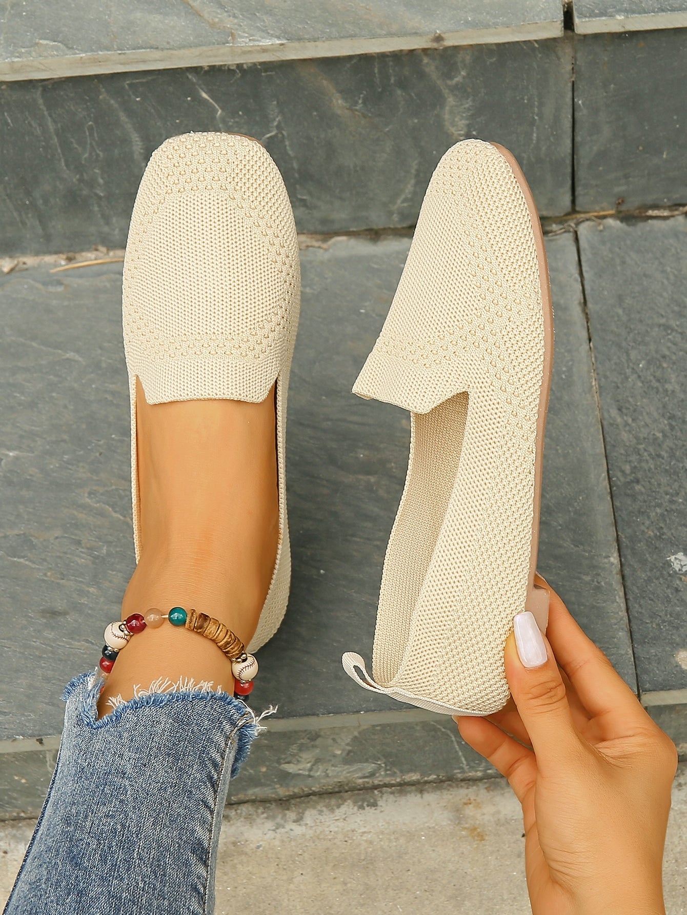 Women's Flat Shoes, Knitted Shoes, Fashion Slip-On Loafers