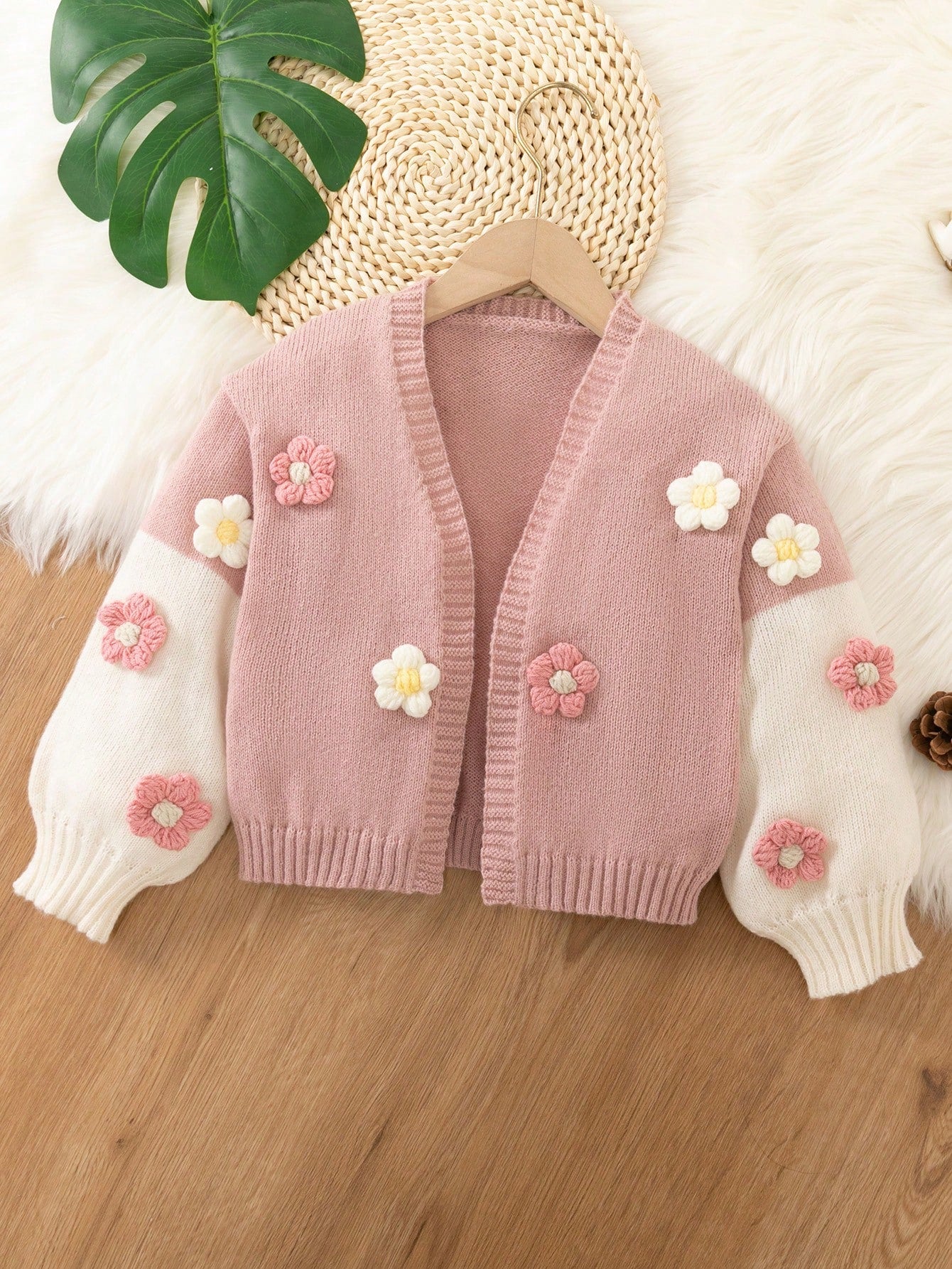 Young Girl Floral Patched Drop Shoulder Duster Cardigan