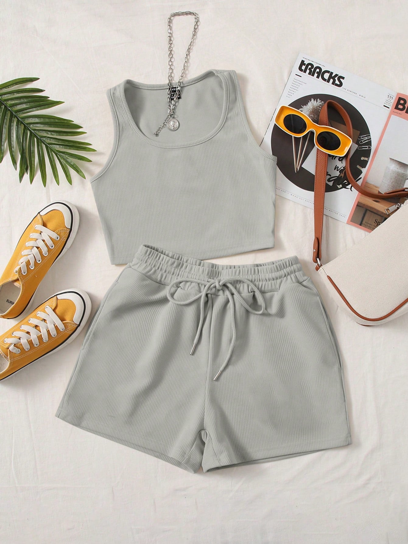 Scoop Neck Tank Top and Track Shorts