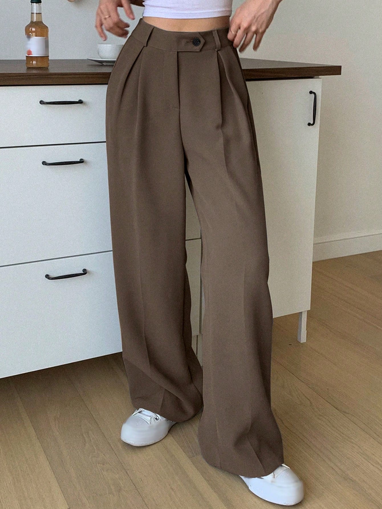 1pc High Waist Slant Pockets Tailored Pants