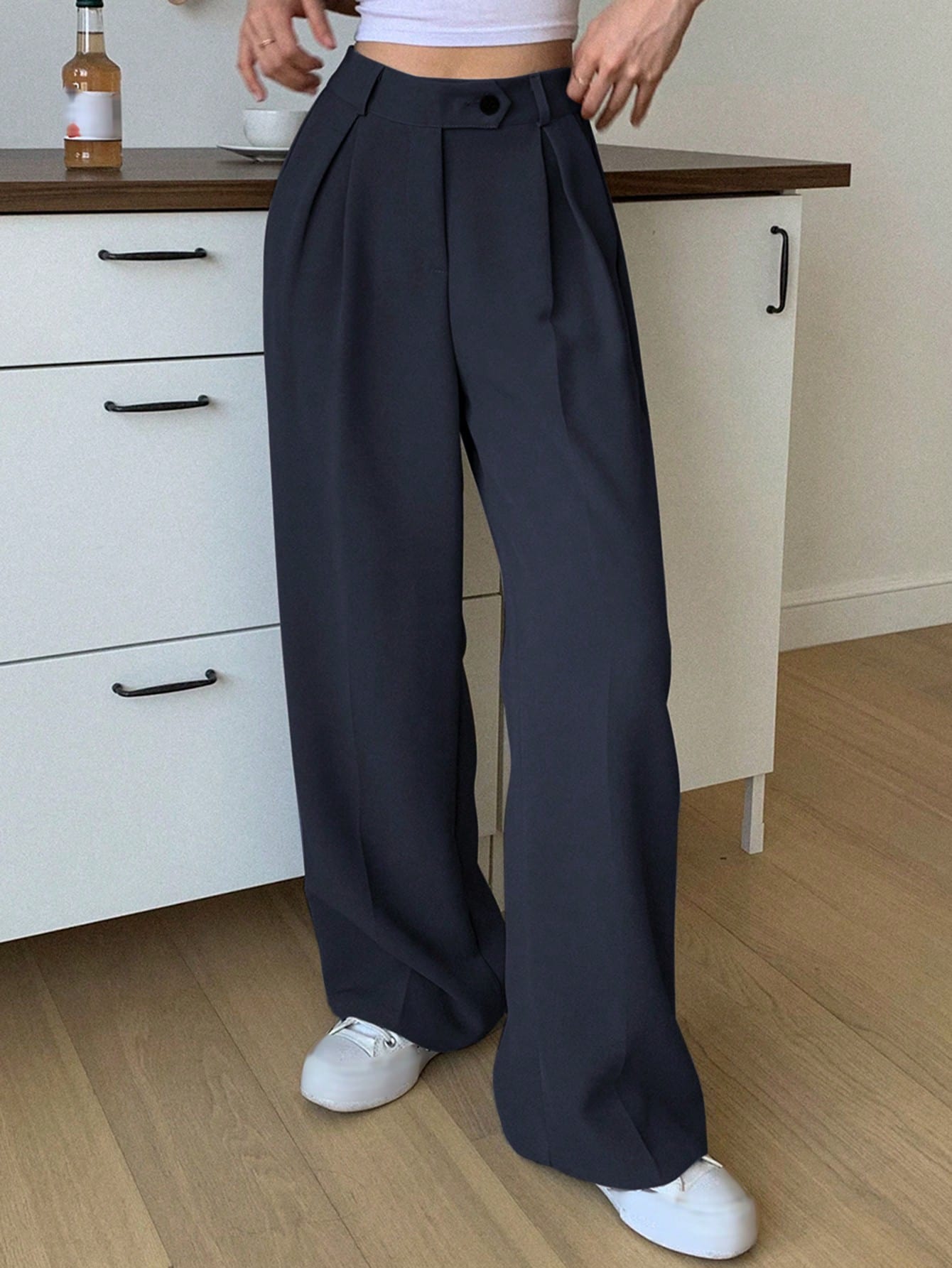 1pc High Waist Slant Pockets Tailored Pants