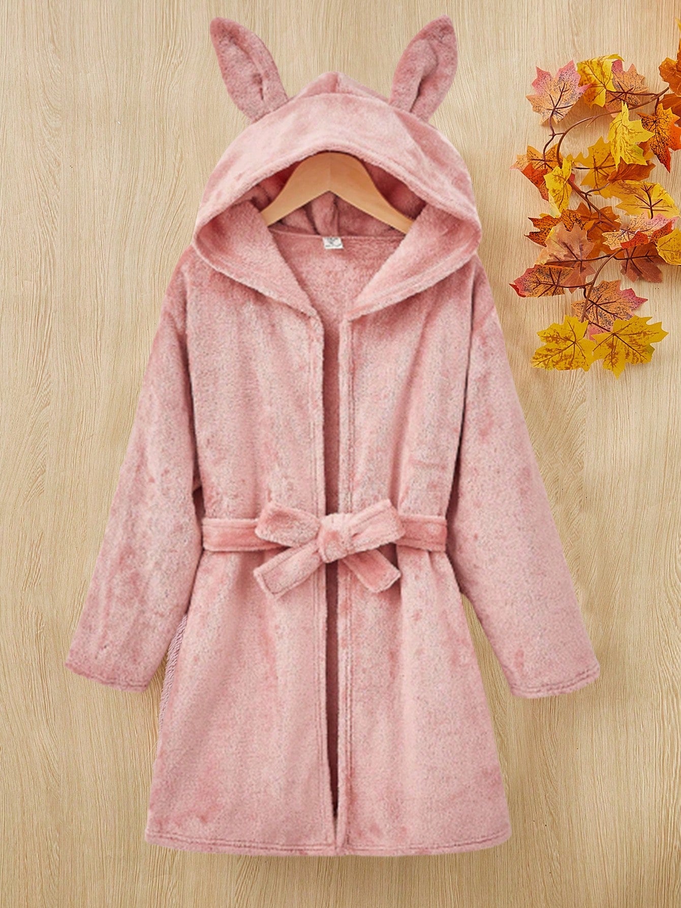 Tween Girl 3D Ear Design Hooded Belted Flannel Sleep Robe