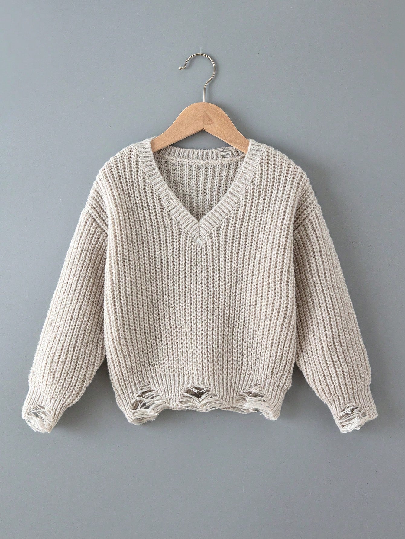 Young Girl Ripped Drop Shoulder Sweater